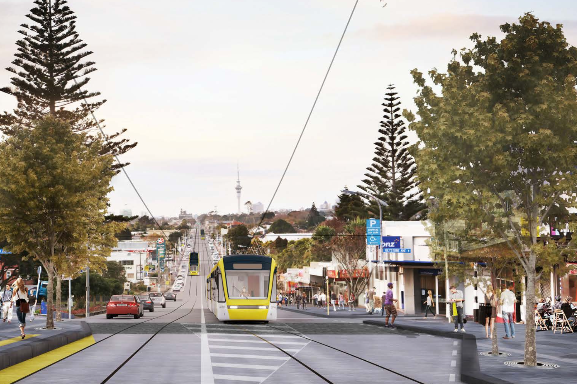 2016 render of light rail through Mt Roskill.