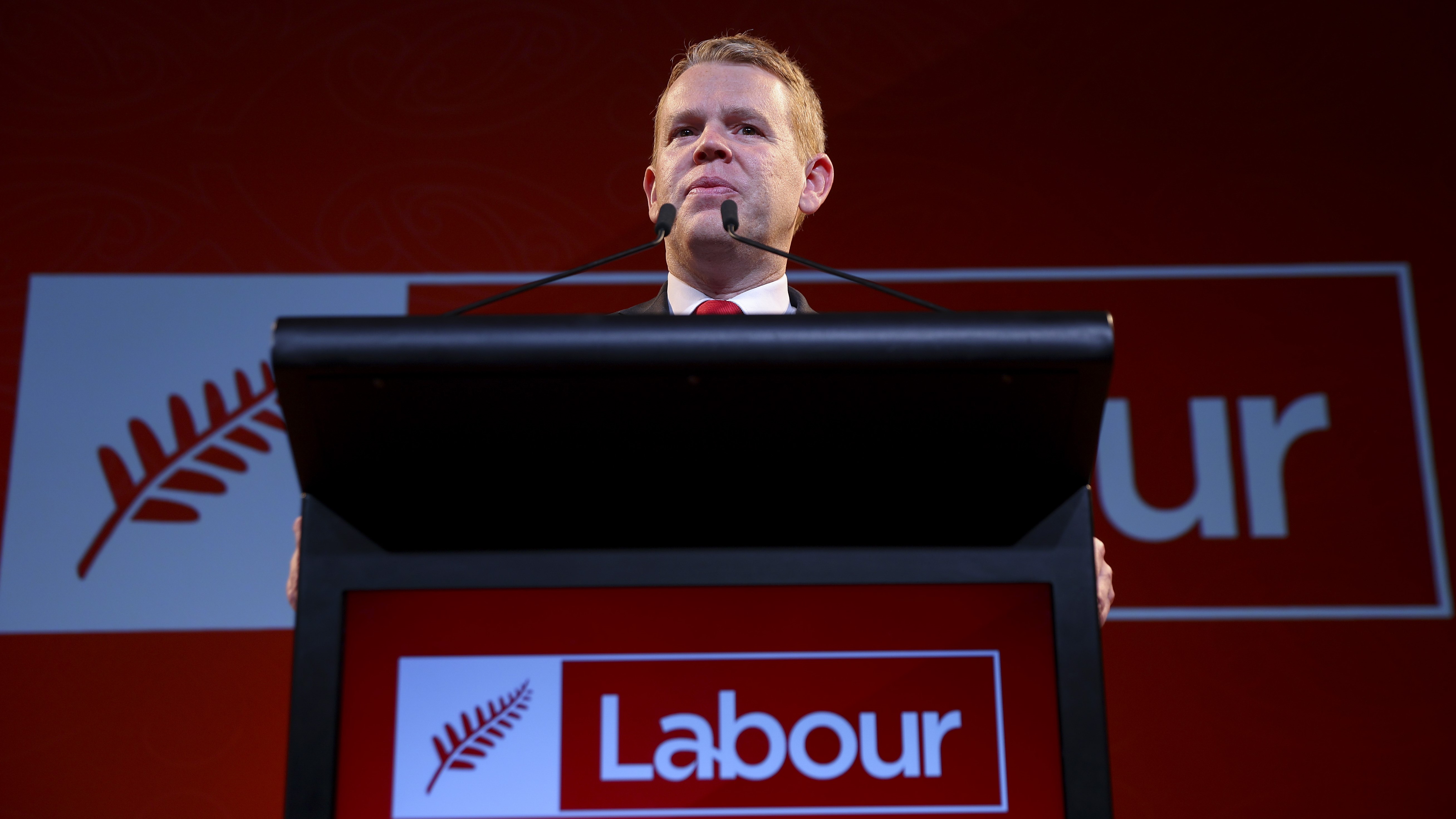 Labour leader Chris Hipkins speaking at a election night event in 2023.