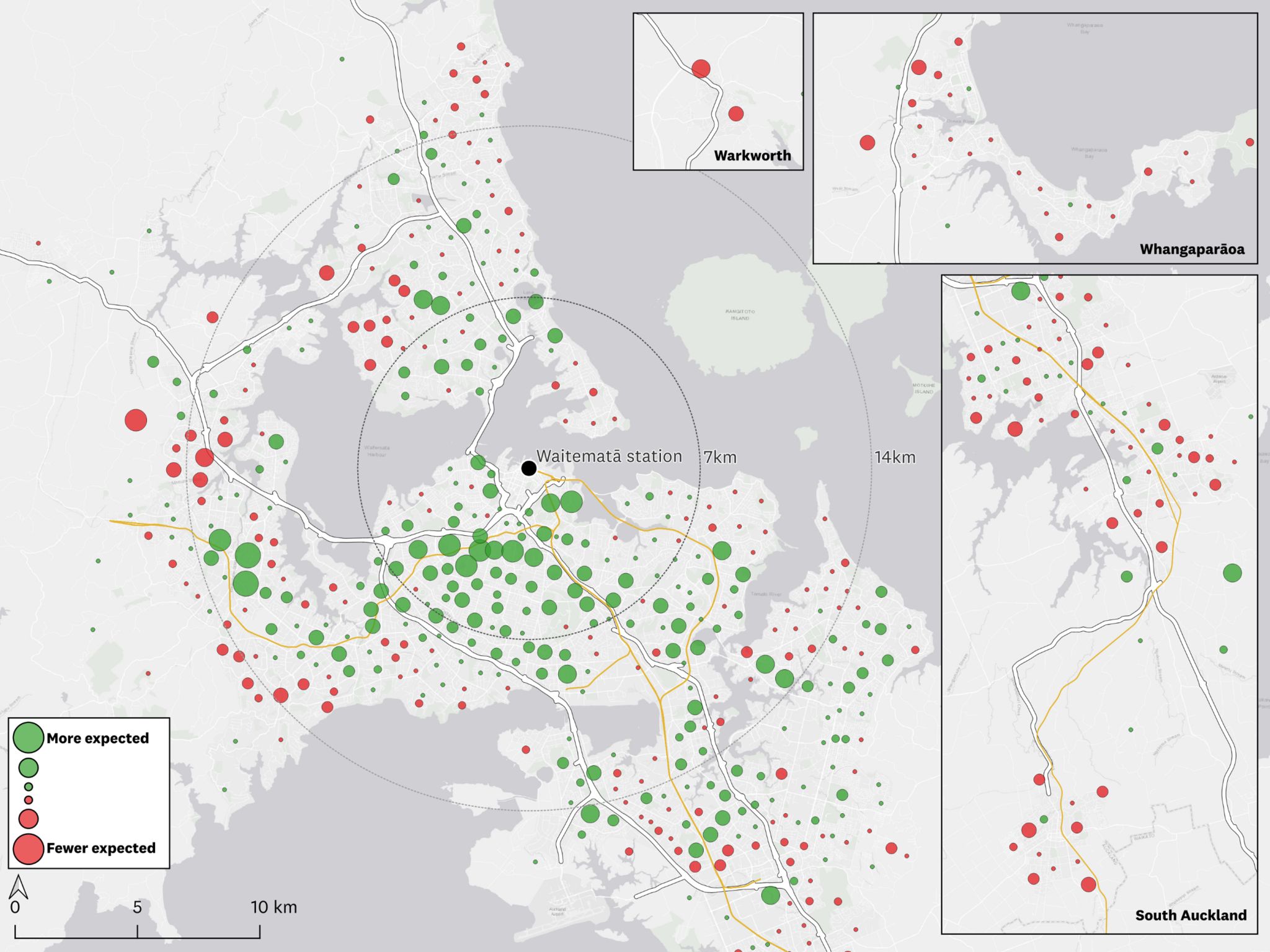 Forecast change in new homes over 10 years under Plan Change 120 relative to Plan Change 78