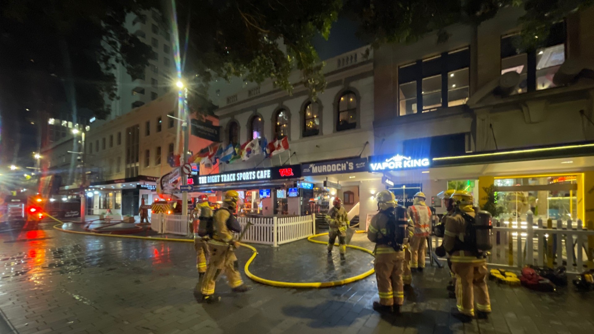Firefighters at the scene of a fire in the Auckland CBD.