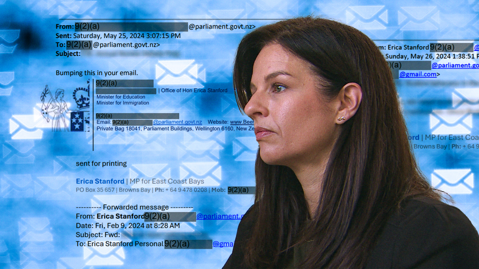 Erica Stanford is facing questions over her use of her personal email for government business. (Composite image by Vania Chandrawidjaja. (Composite image by Vania Chandrawidjaja - iStock/1News)