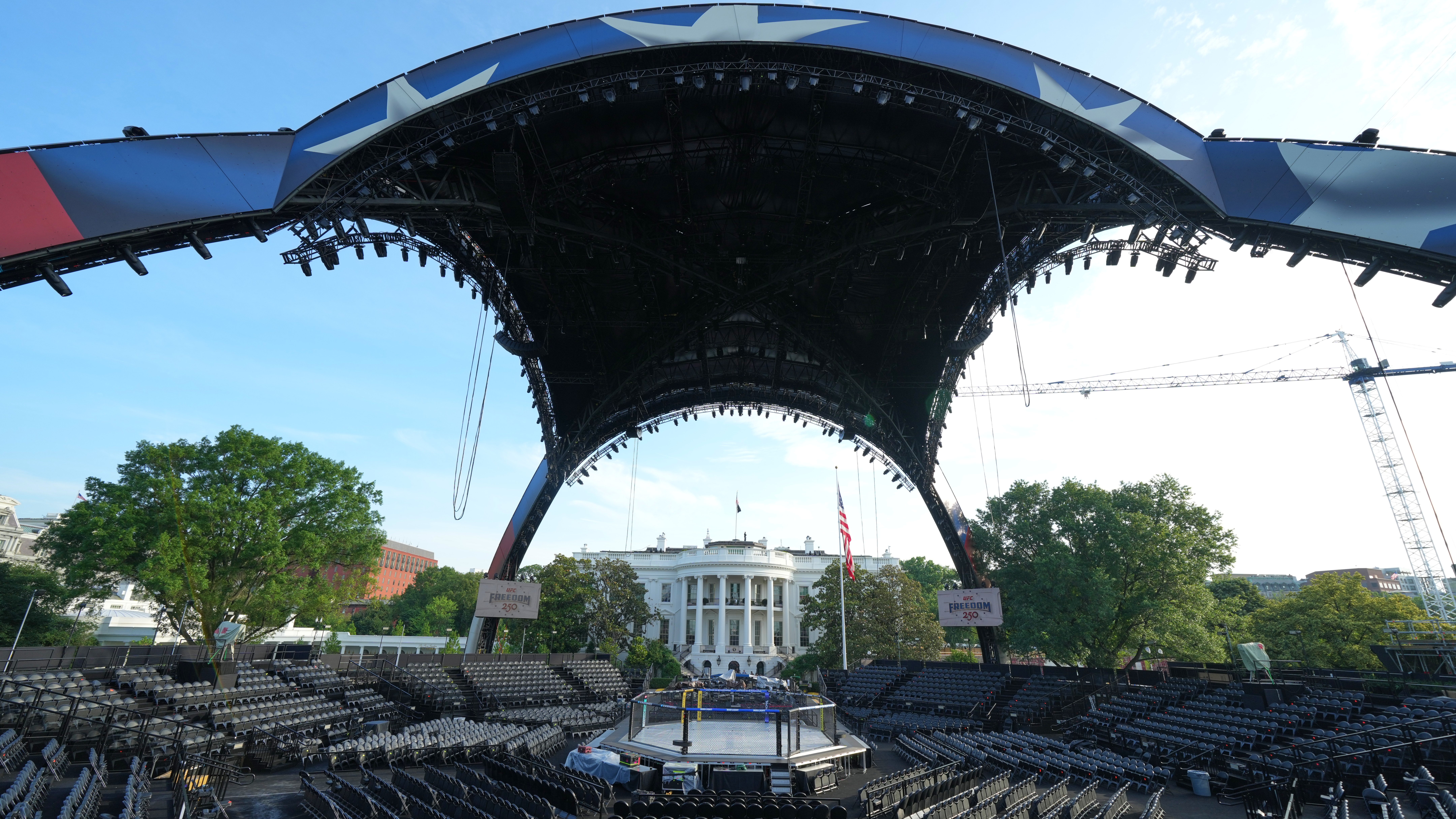 At night the Octagon Claw will be illuminated in red, white and blue, surrounding the crowd with stars and stripes.