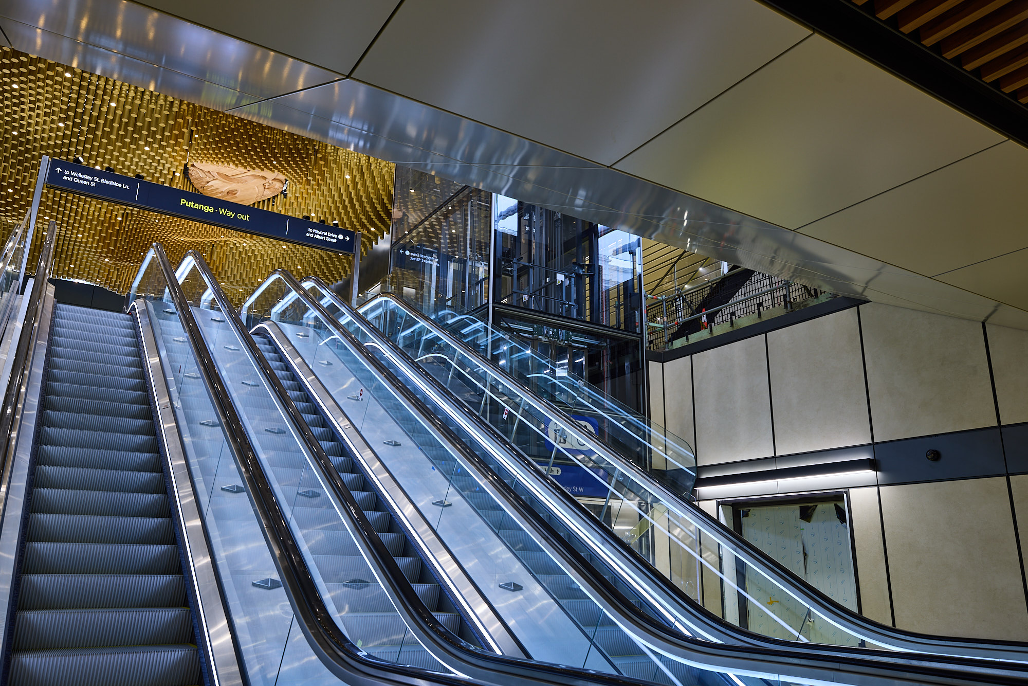 Underground escalators at Te Waihorotiu station in midtown Auckland before opening(file)