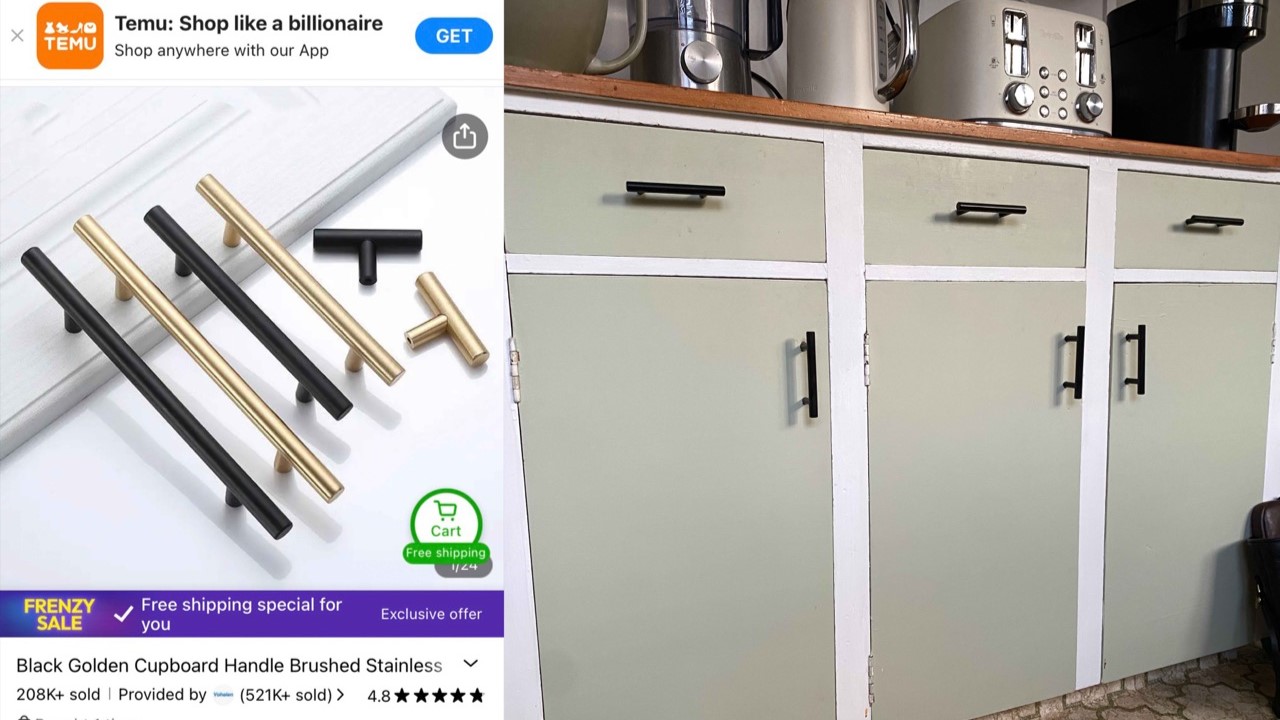 Doorhandles Ella bought on Temu that she installed in her home.