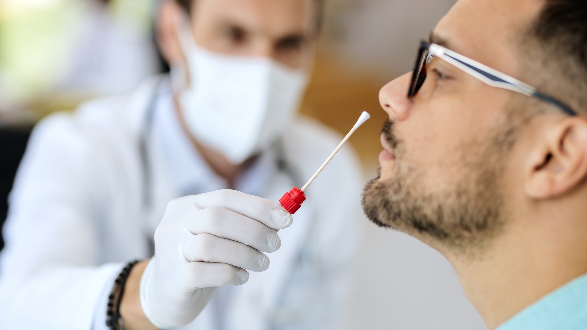 A man receiving a Covid-19 test.