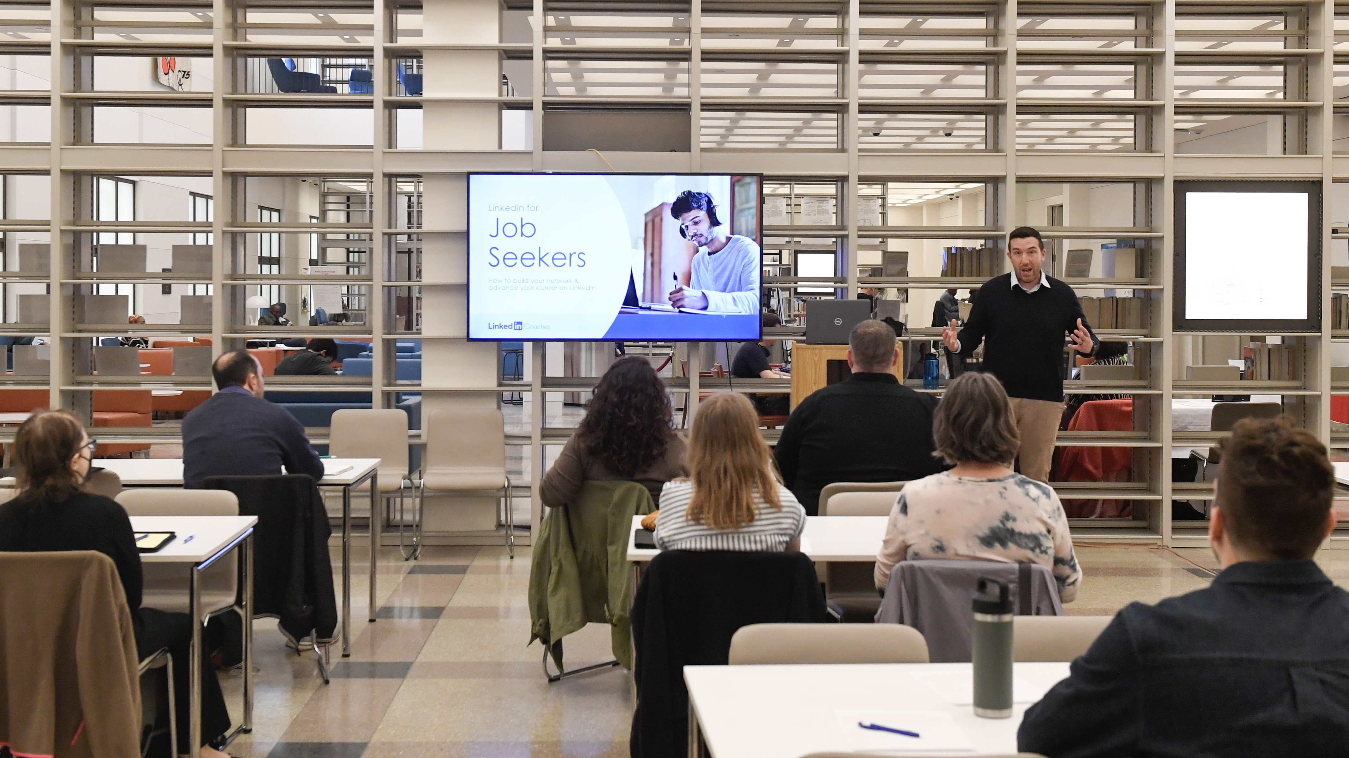 Unemployment is already an issue under the Trump regime: Recently laid-off federal workers, along with those concerned about potential job losses, attend a workshop at the library on April 2, in Philadelphia, Pennsylvania. 