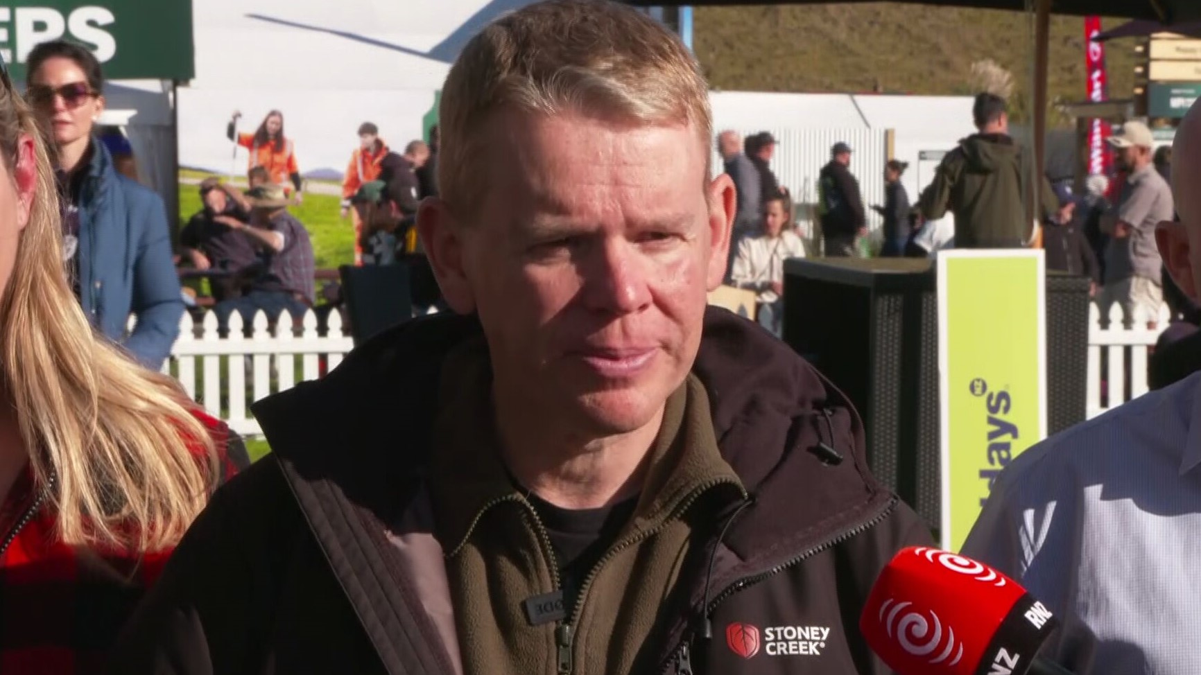 Labour leader Chris Hipkins speaks to media at Fieldays. 
