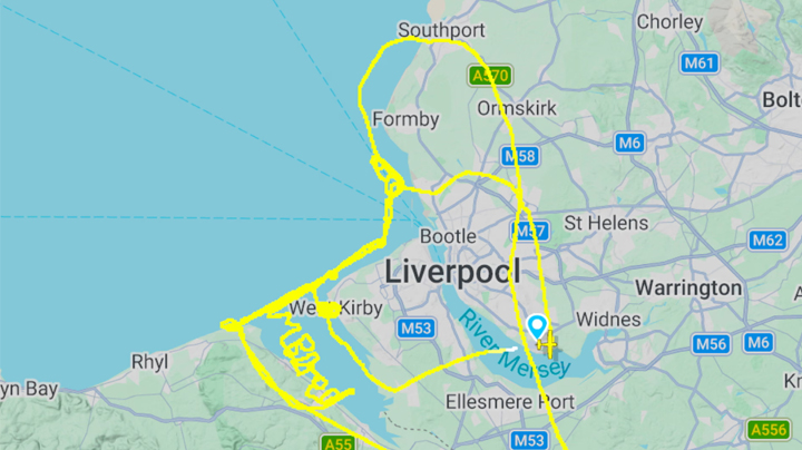 A message spelling out 'I'm bored' over the border between England and Wales. (Source: Flightradar24)