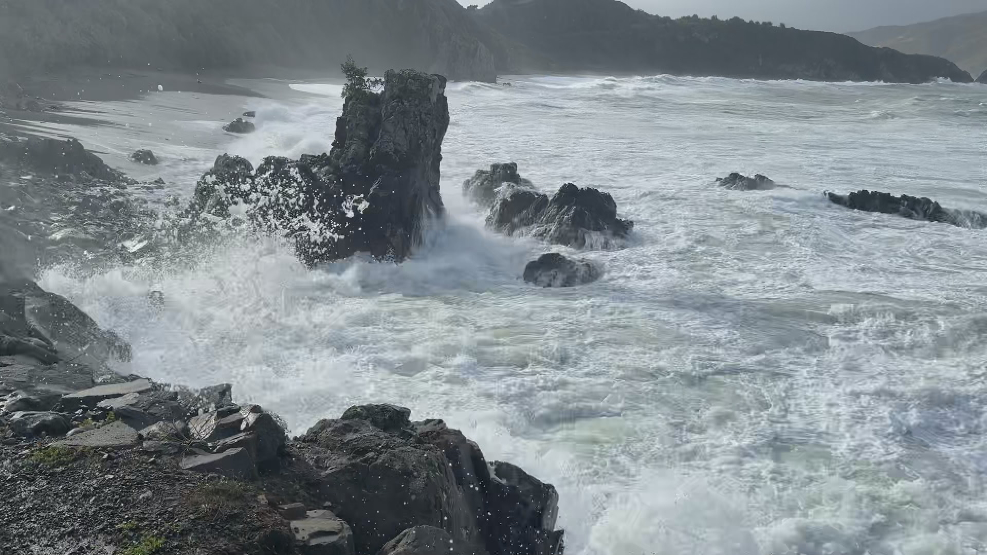 A wave crashes in Breaker Bay, Wellington on June 9. 