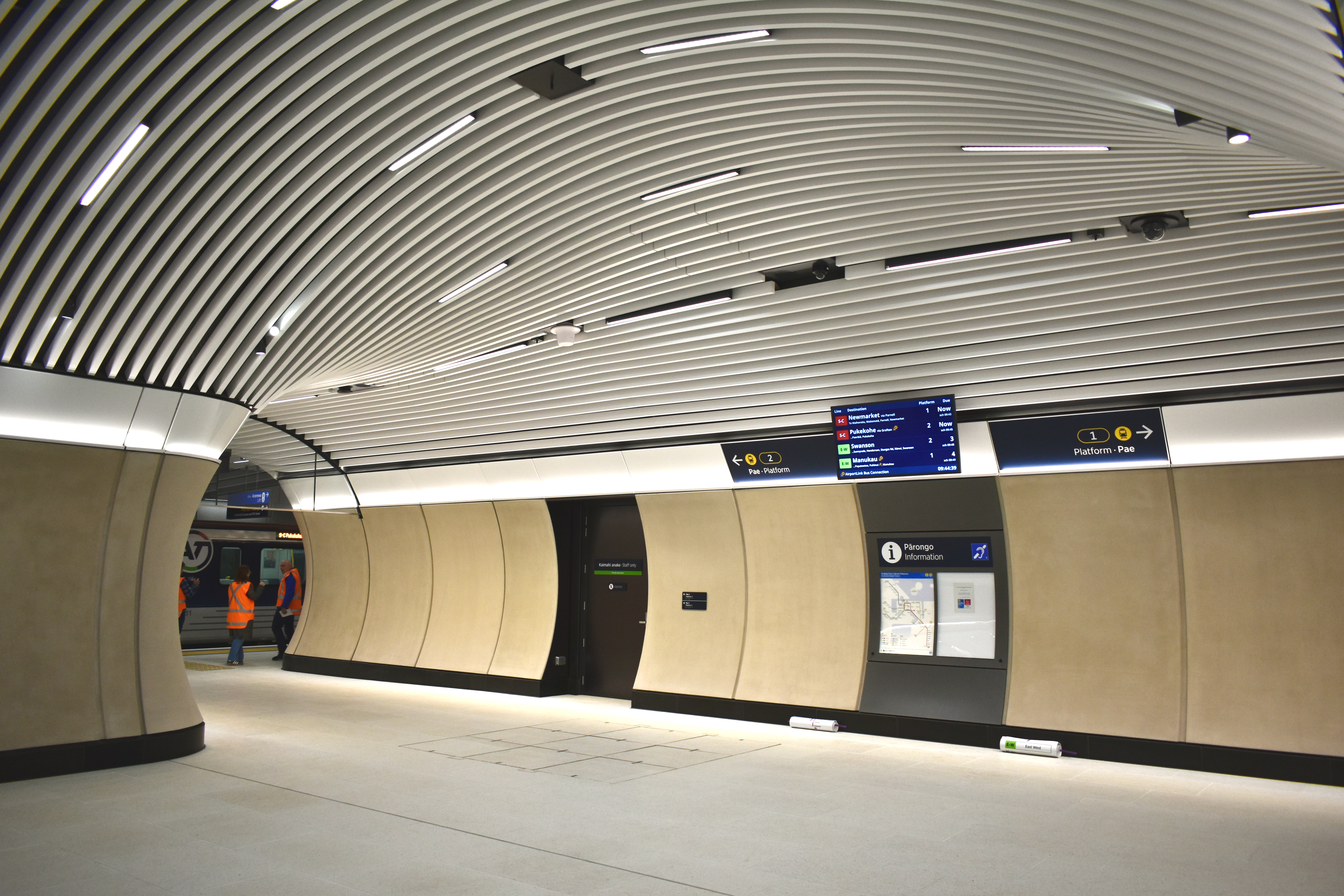 Signage and the roof at Karanga--Hape station. 