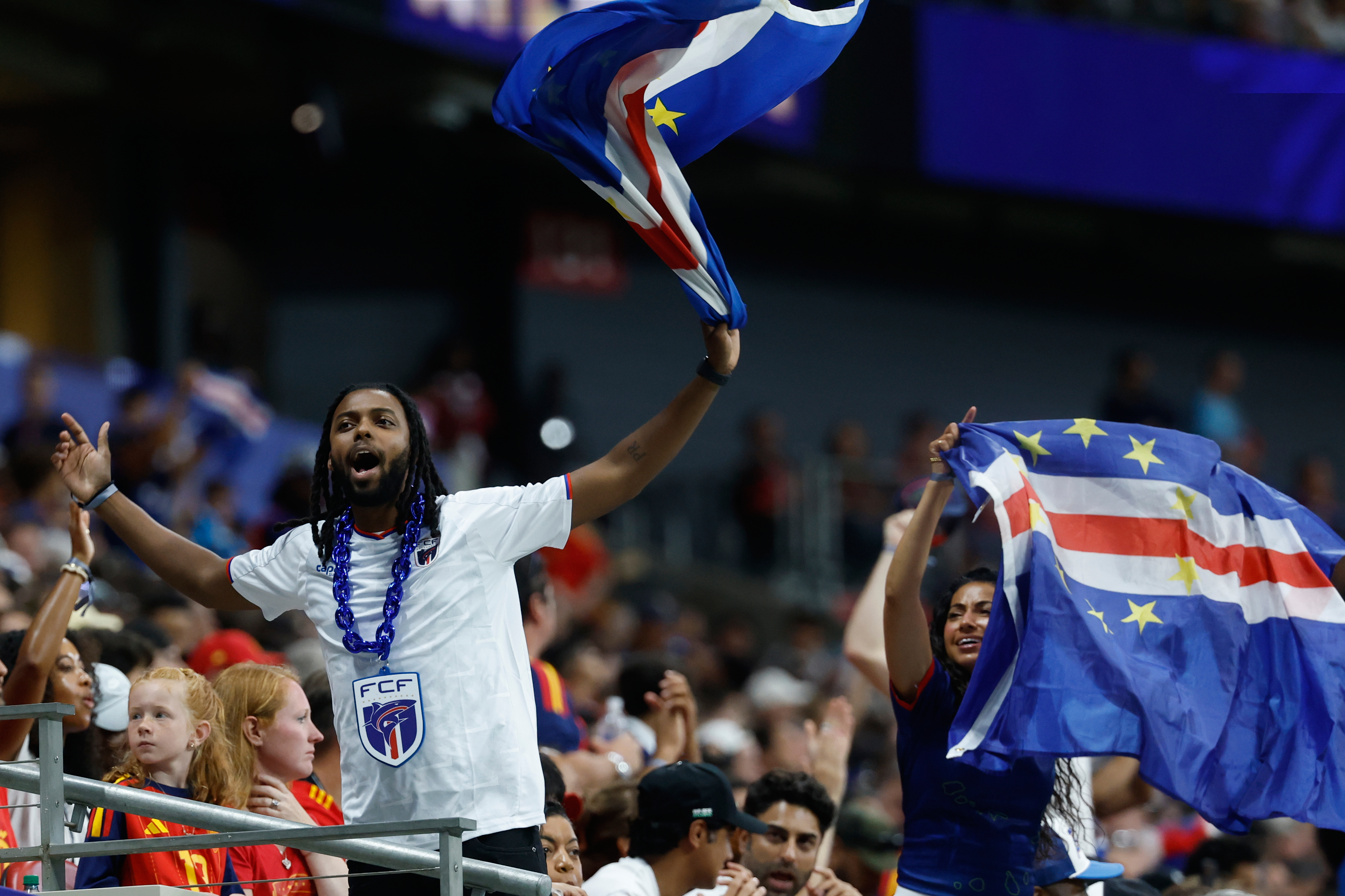 Cape Verde fans cheer during the World Cup Group H soccer match between Spain and Cape Verde in Atlanta.