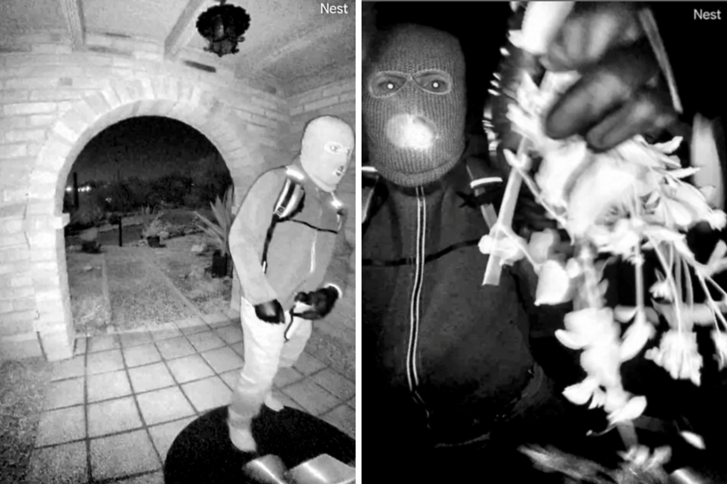 This combo from images provided by the FBI shows surveillance footage at the home of Nancy Guthrie the night she went missing