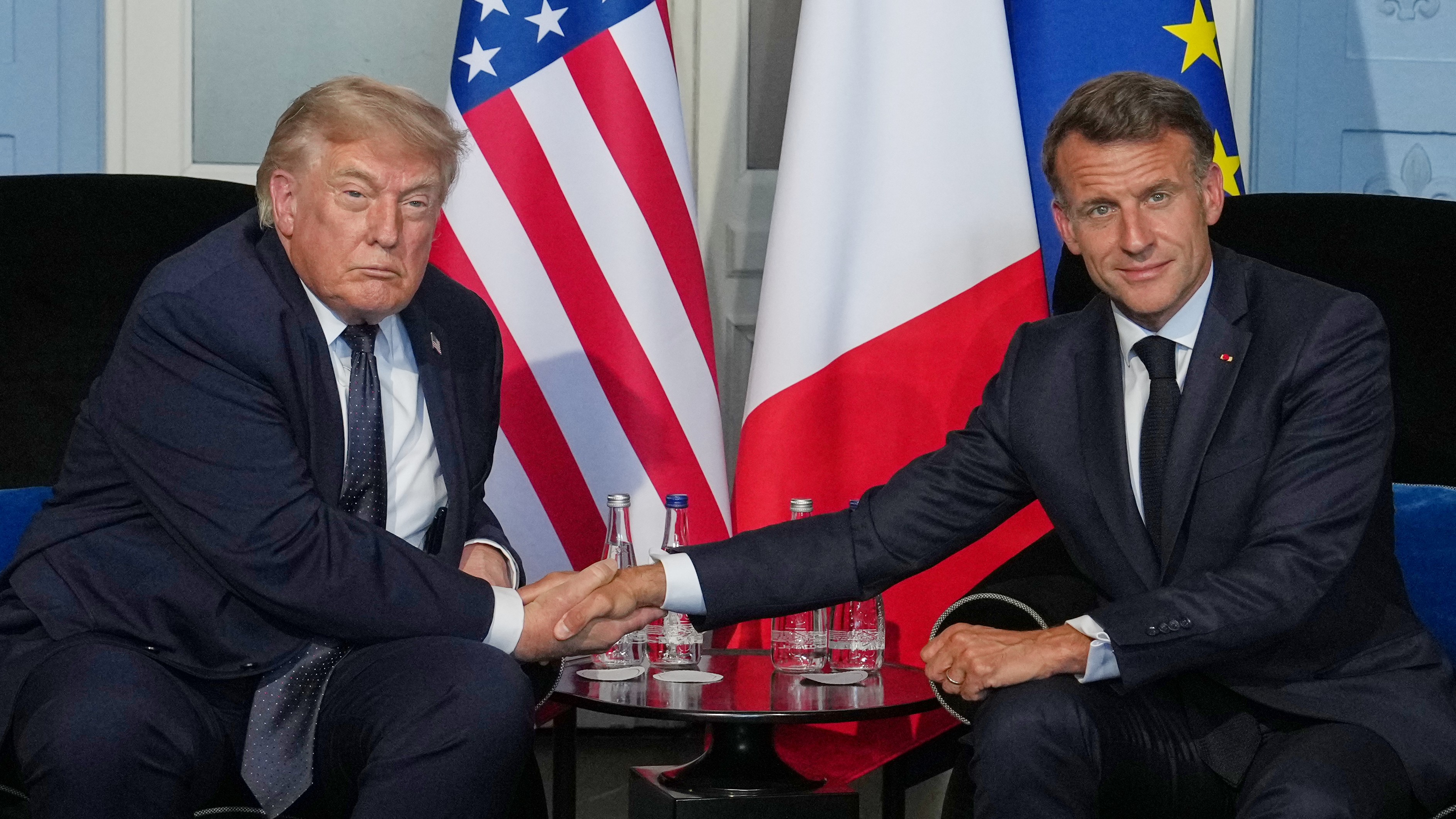 US President Donald Trump meets with French President Emmanuel Macron during a bilateral meeting on the sidelines of the G7 summit.