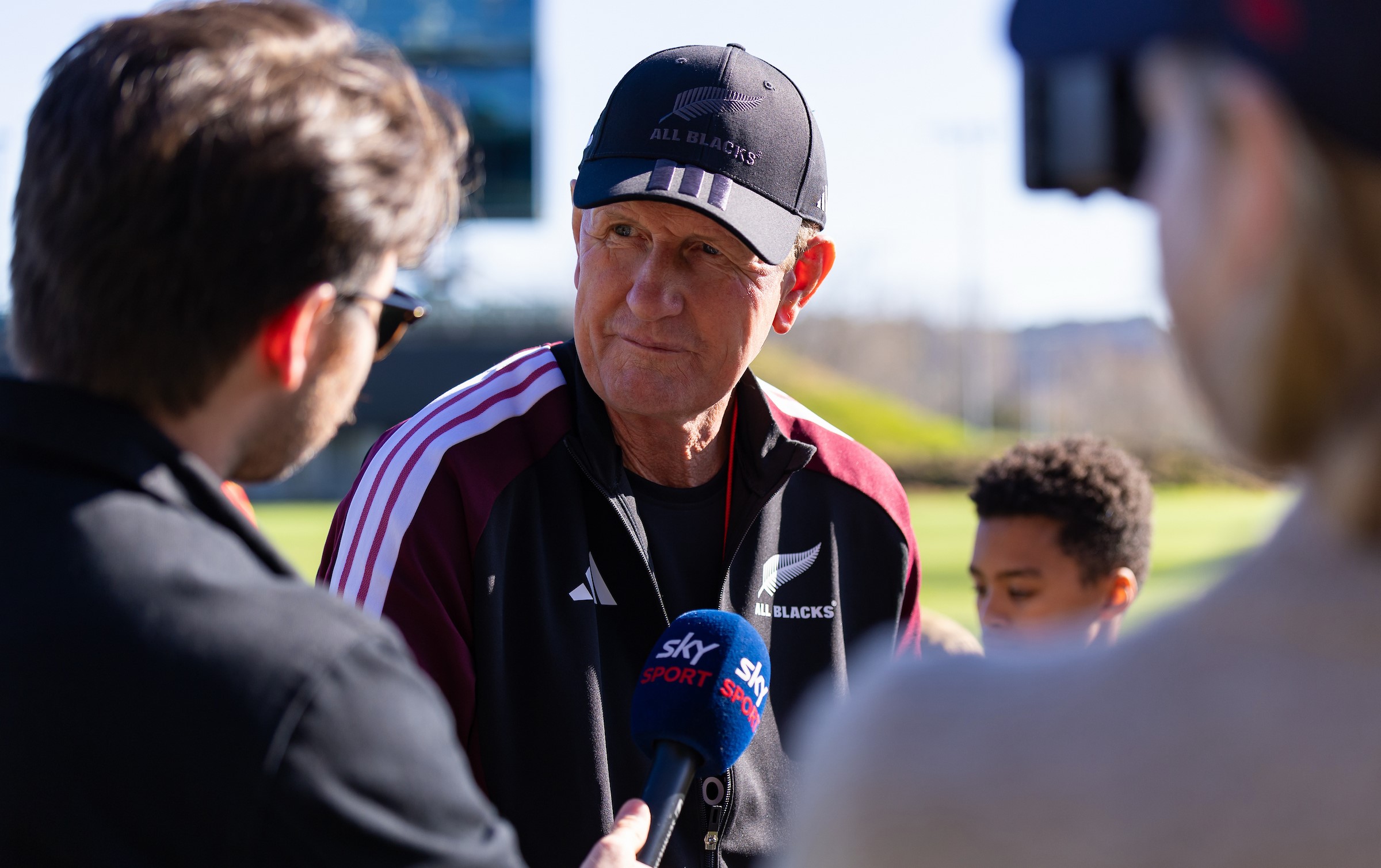 All Blacks assistant coach Neil Barnes speaks to the media.