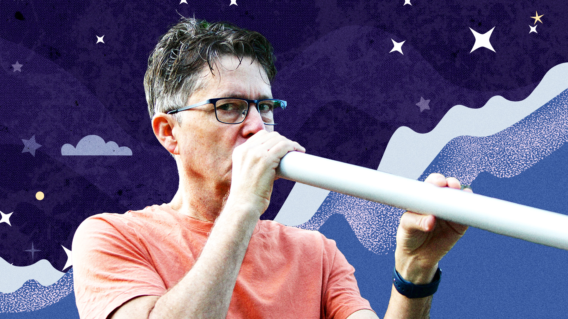 Adam Dudding and his somewhat untraditional didgeridoo. Photo: Eliza Ferguson-Dudding; Design: Nadine Christmas