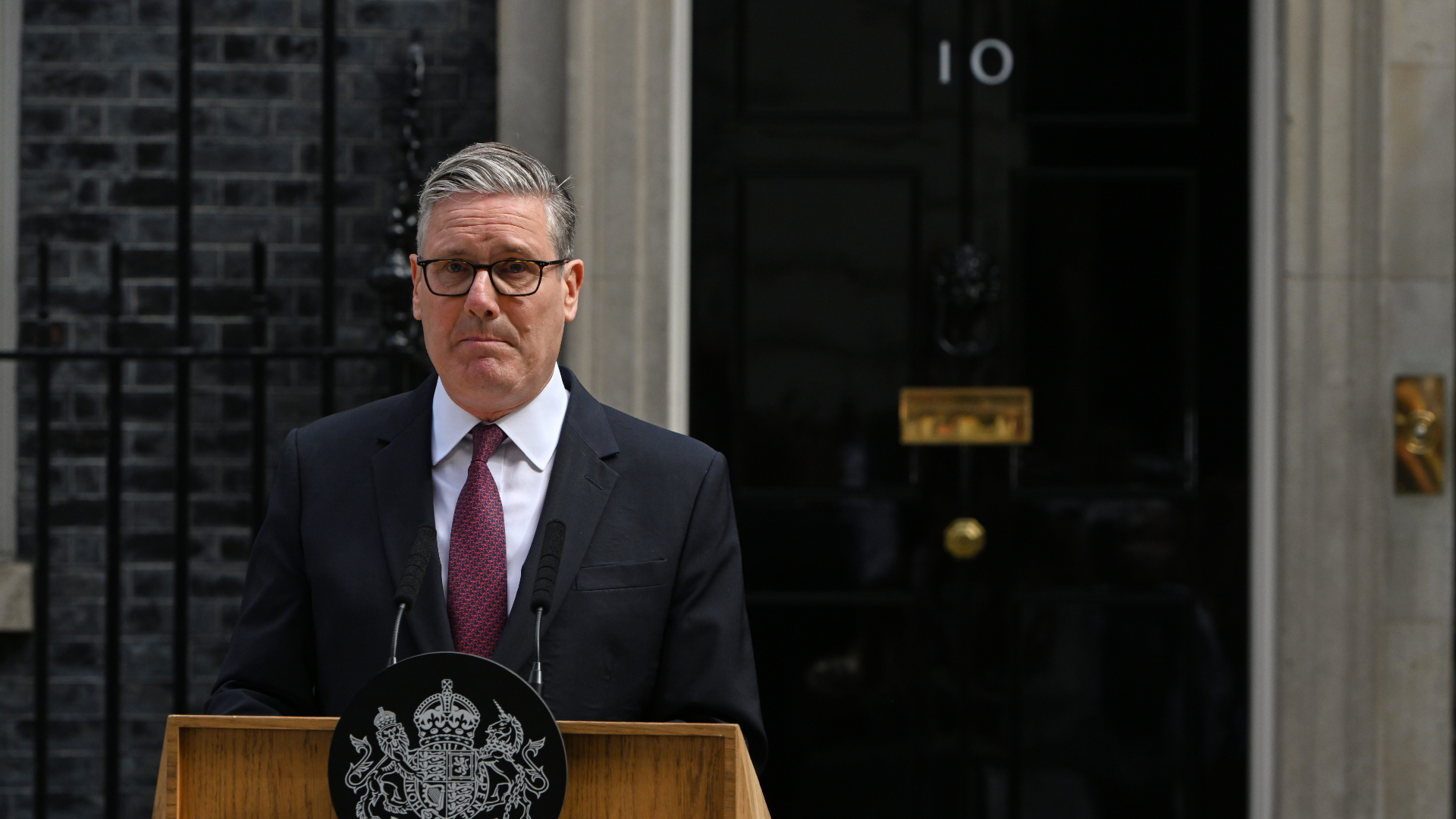 Britain's Prime Minister Keir Starmer speaks to the media outside 10 Downing Street to announce his resignation.