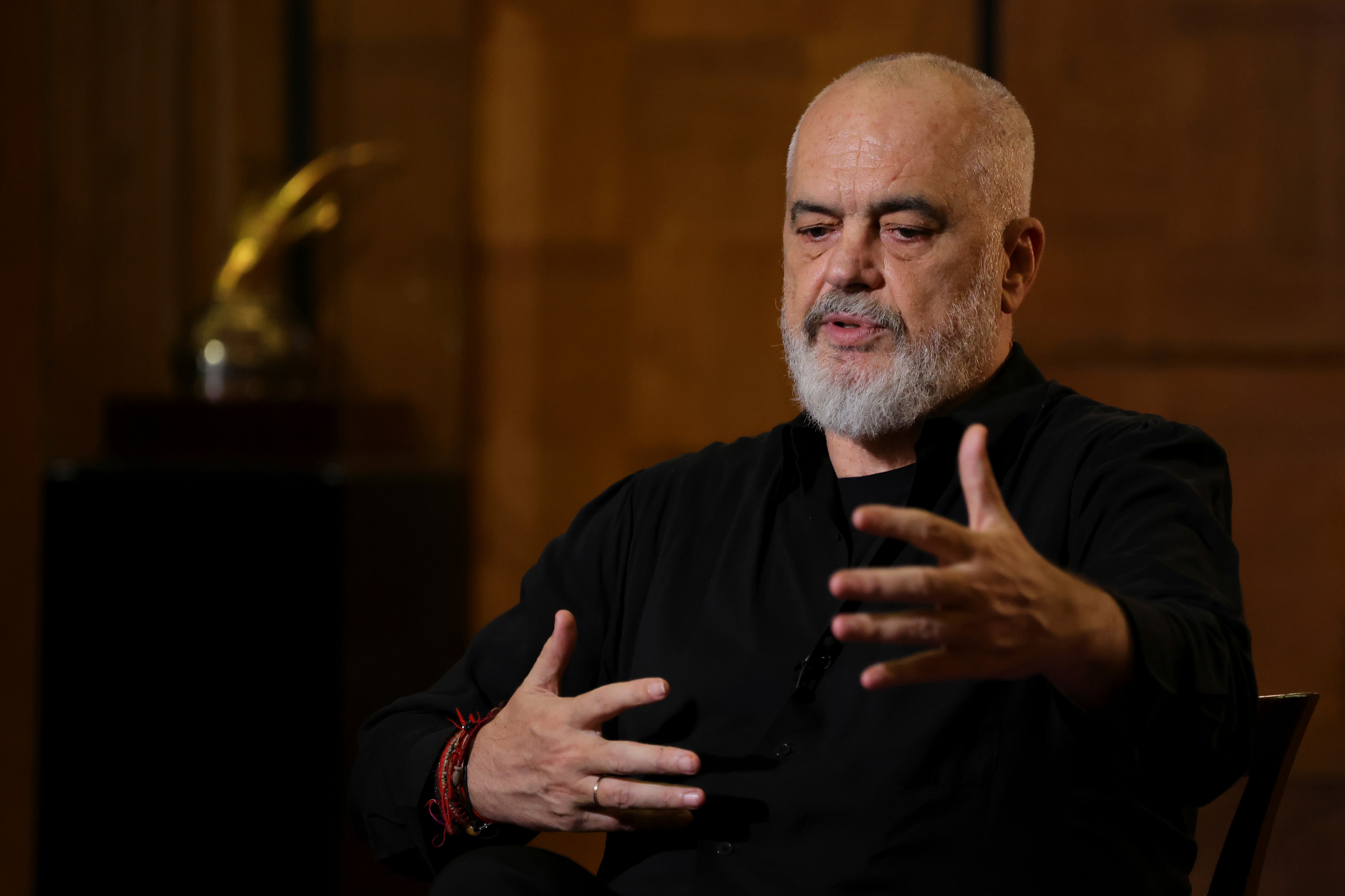 Albanian Prime Minister Edi Rama speaks during an interview with The Associated Press in Tirana, Albania, Tuesday, June 9, 2026.