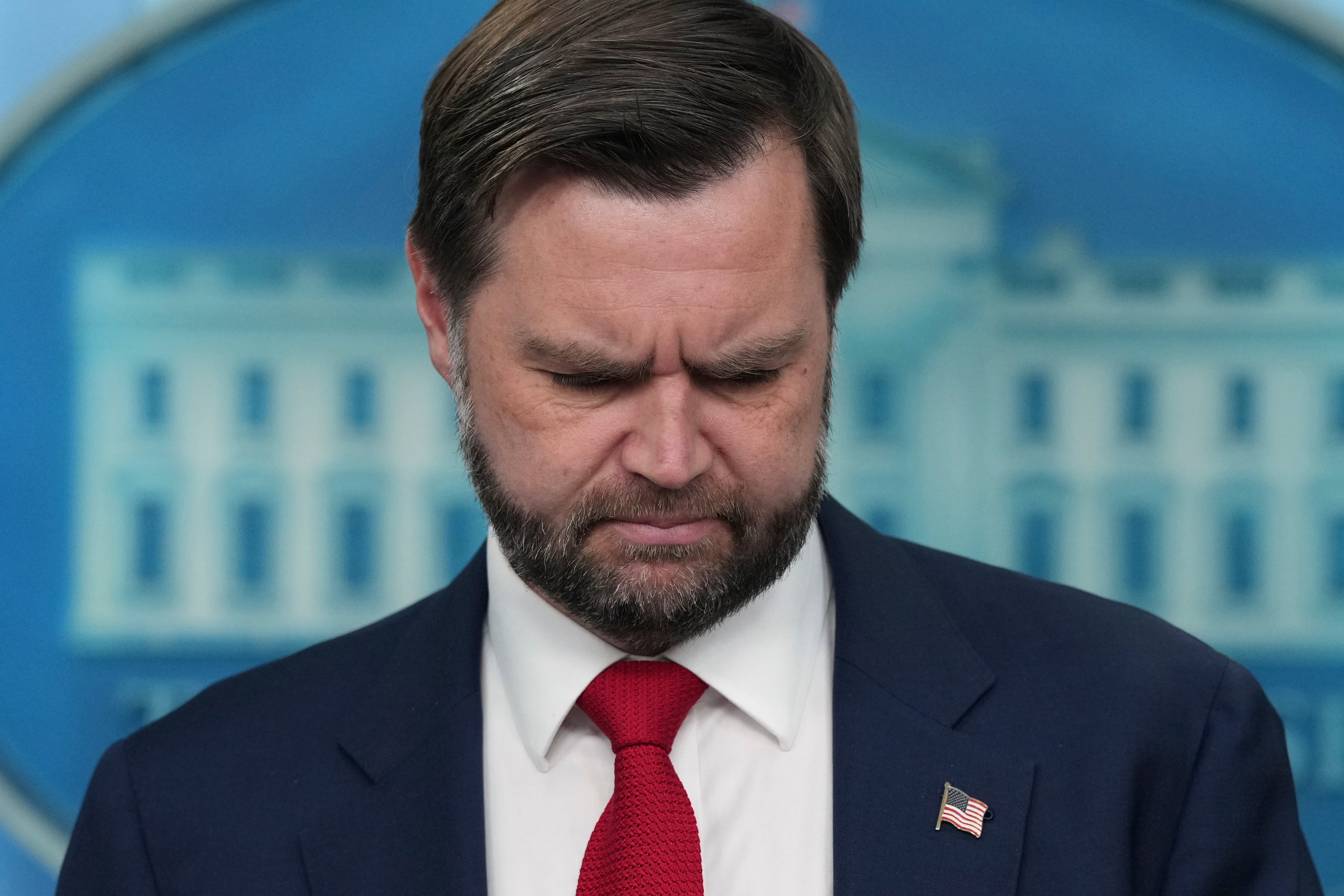Vice President JD Vance listens as a reporter asks a question in the James Brady Press Briefing Room at the White House, Thursday, June 18, 2026, in Washington.