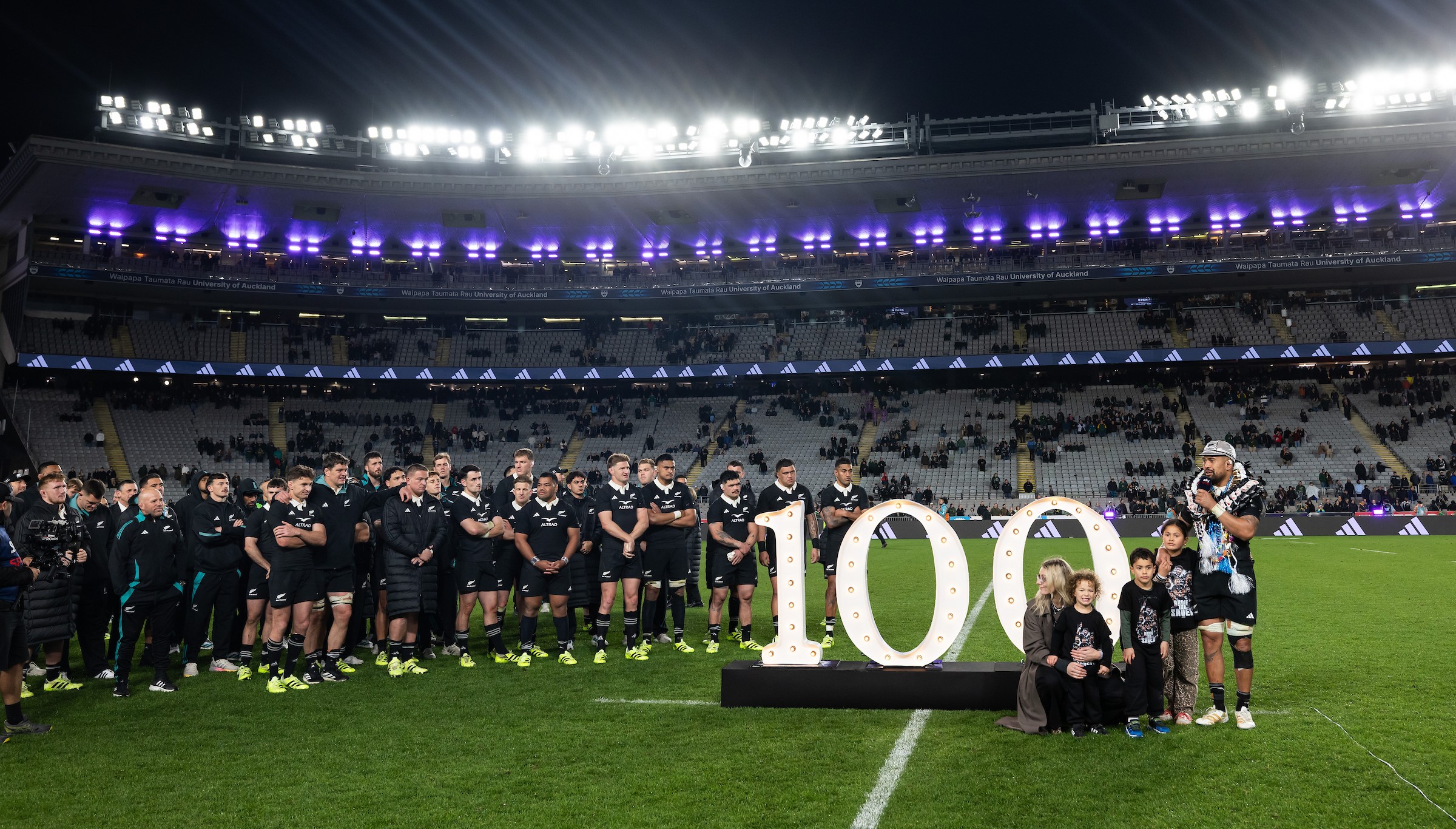 Ardie Savea speaks after being awarded his 100th Test cap for the All Blacks.