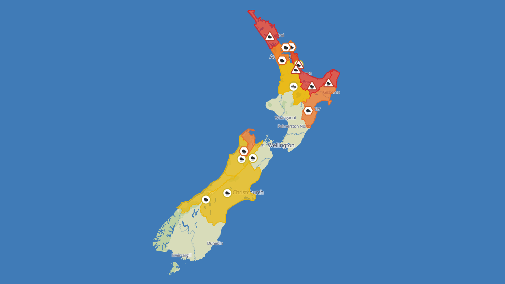 MetService warnings and watches as of 9am on January 21, 2026.