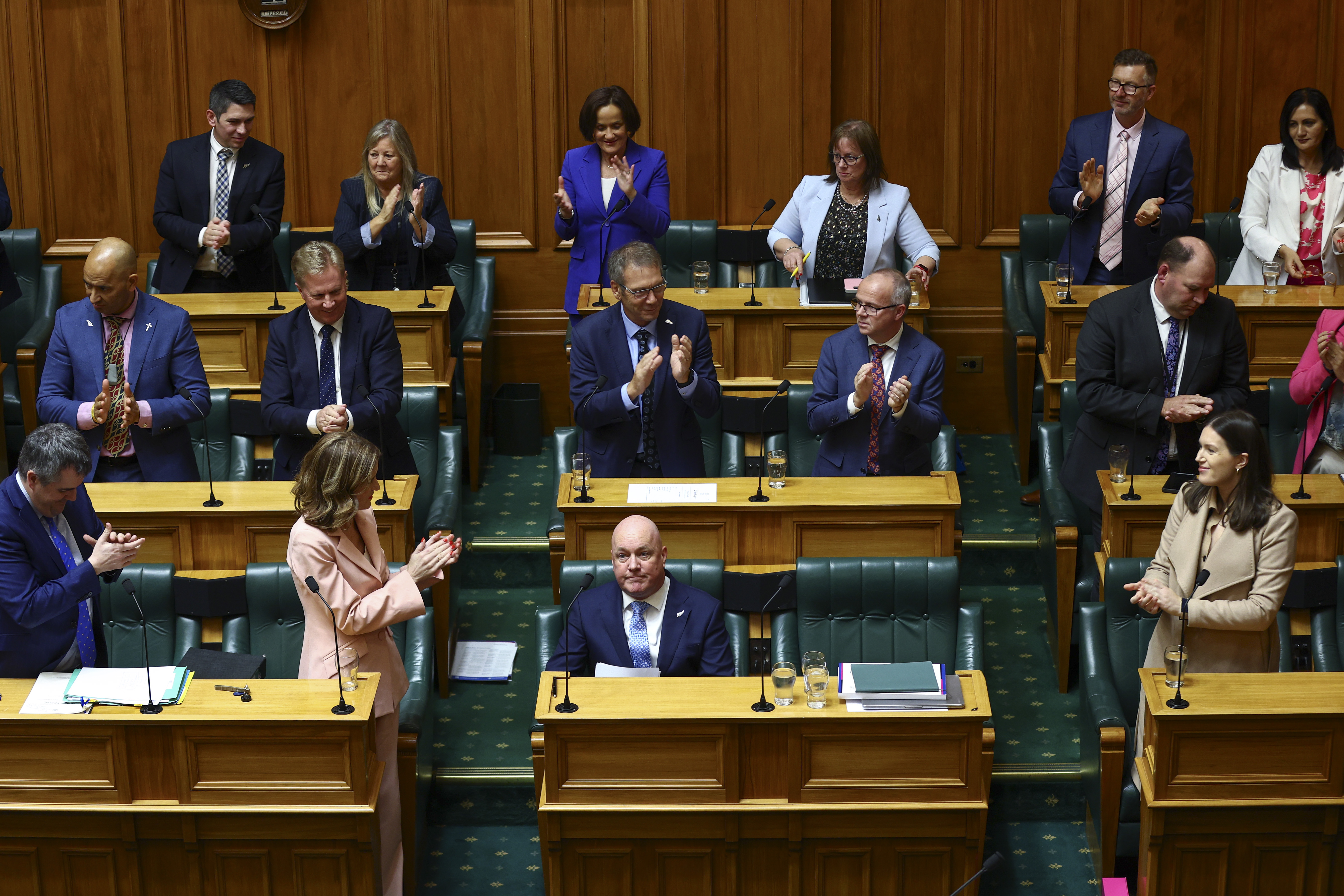 New Zealand Prime Minister Christopher Luxon is applauded after his speech during Budget Day 2026 at Parliament on May 28, 2026. 