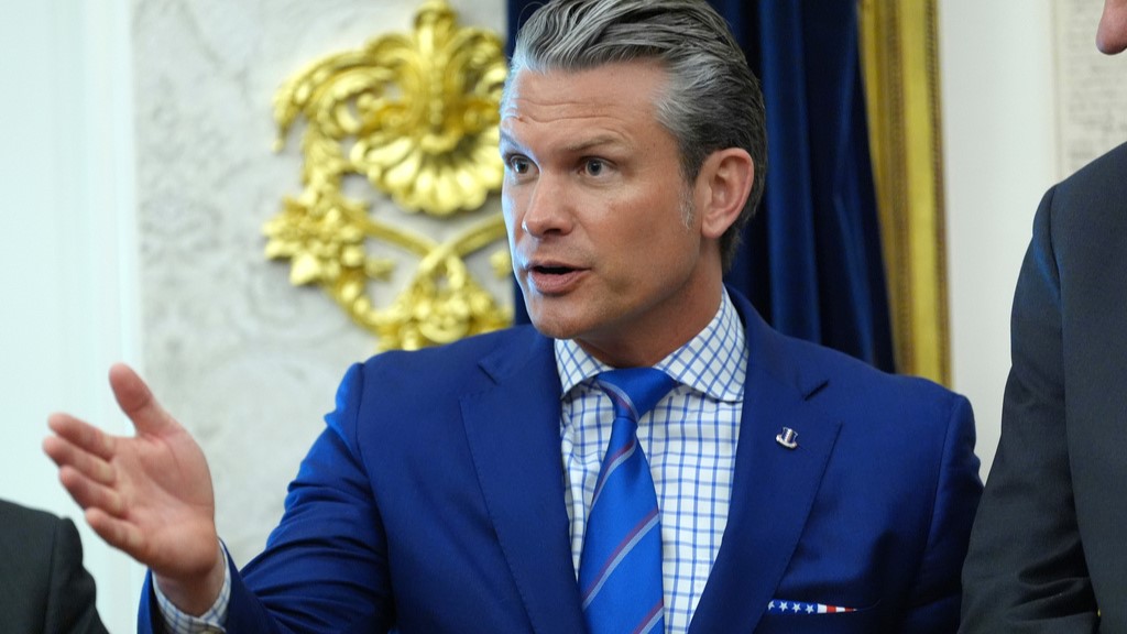 Defense Secretary Pete Hegseth speaks in the Oval Office of the White House.