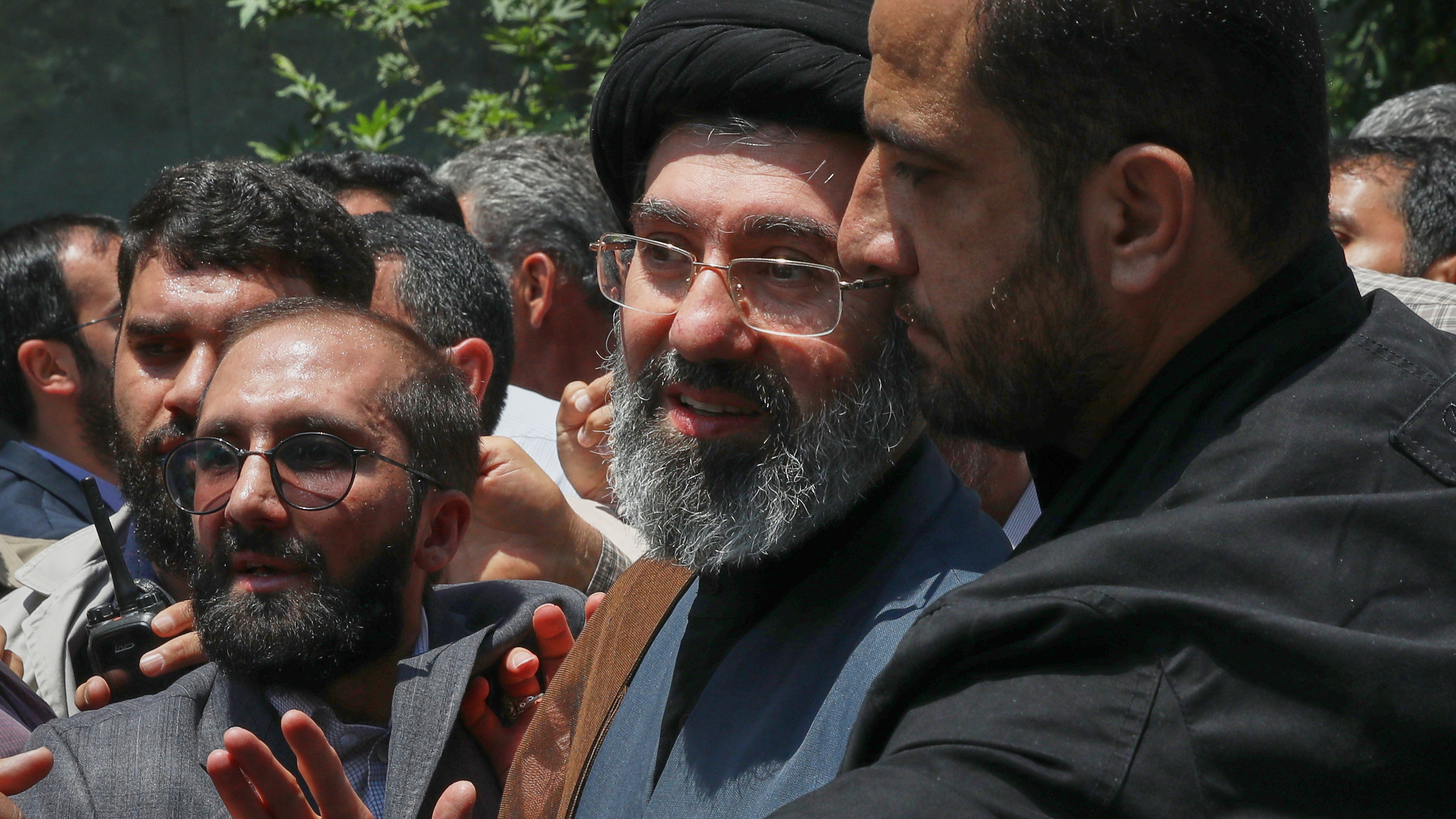 Mojtaba Khamenei, the son of Iran's Supreme Leader, Ayatollah Ali Khamenei, center, attends the annual Quds, or Jerusalem Day, rally in Tehran, Iran, May 31, 2019.