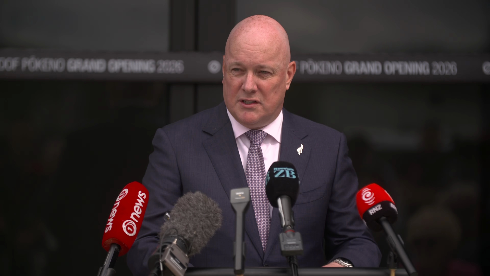 Prime Minister Christopher Luxon speaks in Pōkeno on April 17, 2026.