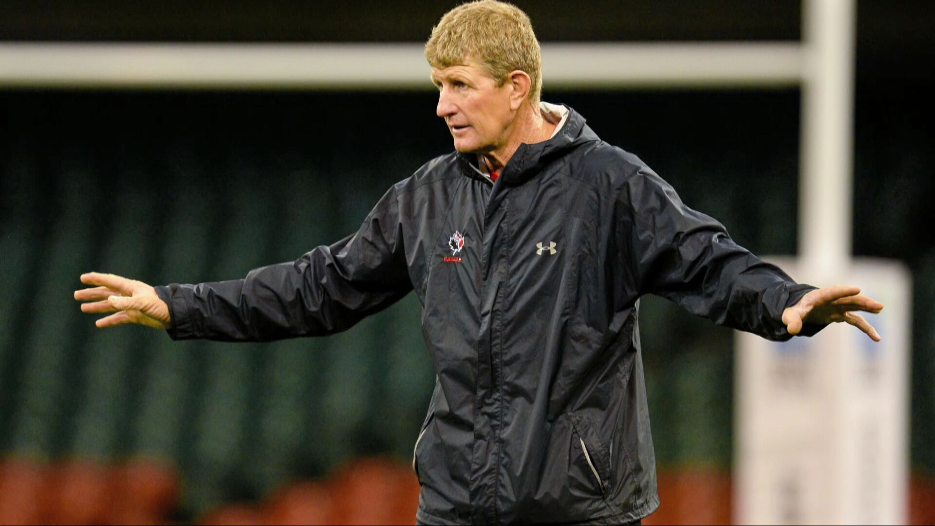 Neil Barnes coaching rugby in Canada. 