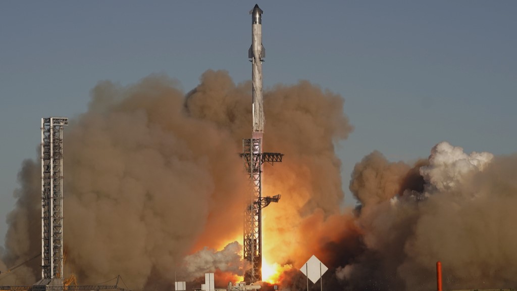 SpaceX's mega rocket Starship launches for a test flight from Starbase in Boca Chica, Texas.