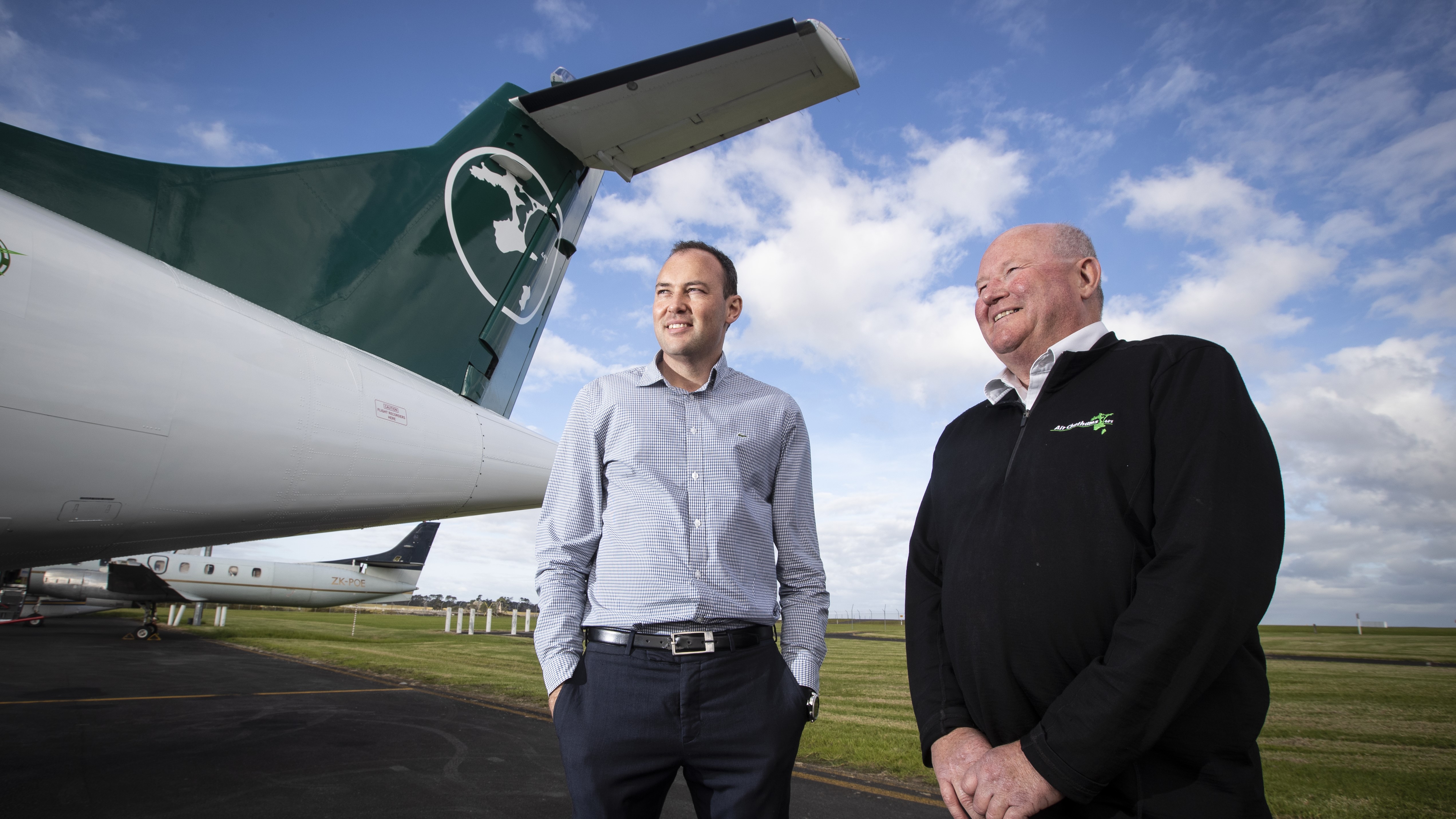 Air Chathams CEO Duane Emeny alongside his father and founder of the airline Craig Emeny.