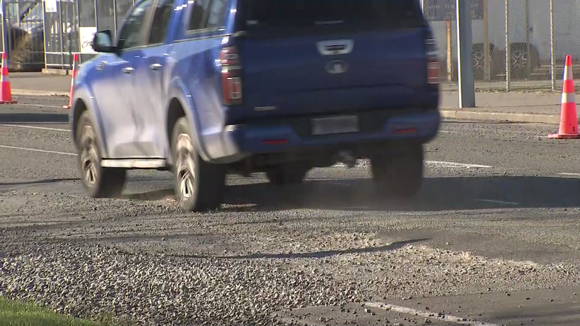 Potholes pictured on SH1 in Ashburton.