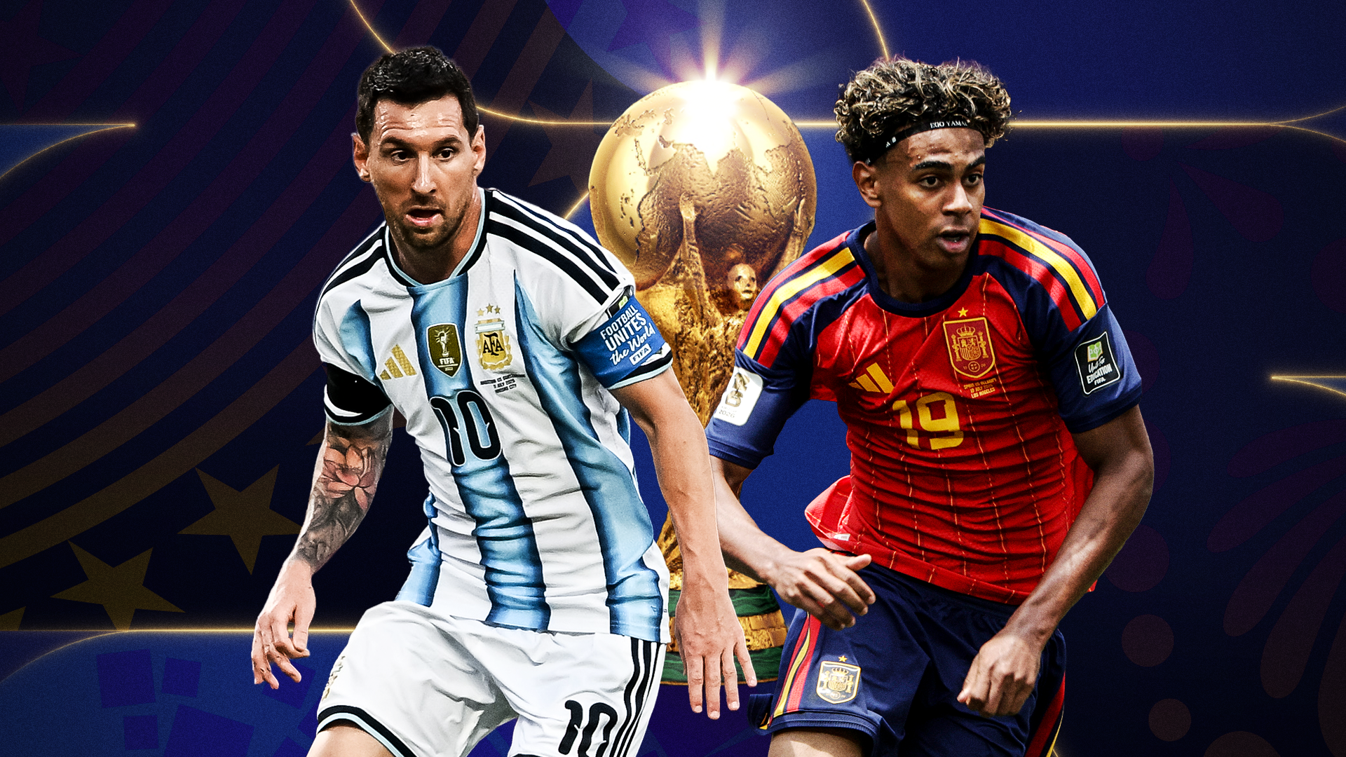 Lionel Messi of Argentina and Lamine Yamal of Spain.
