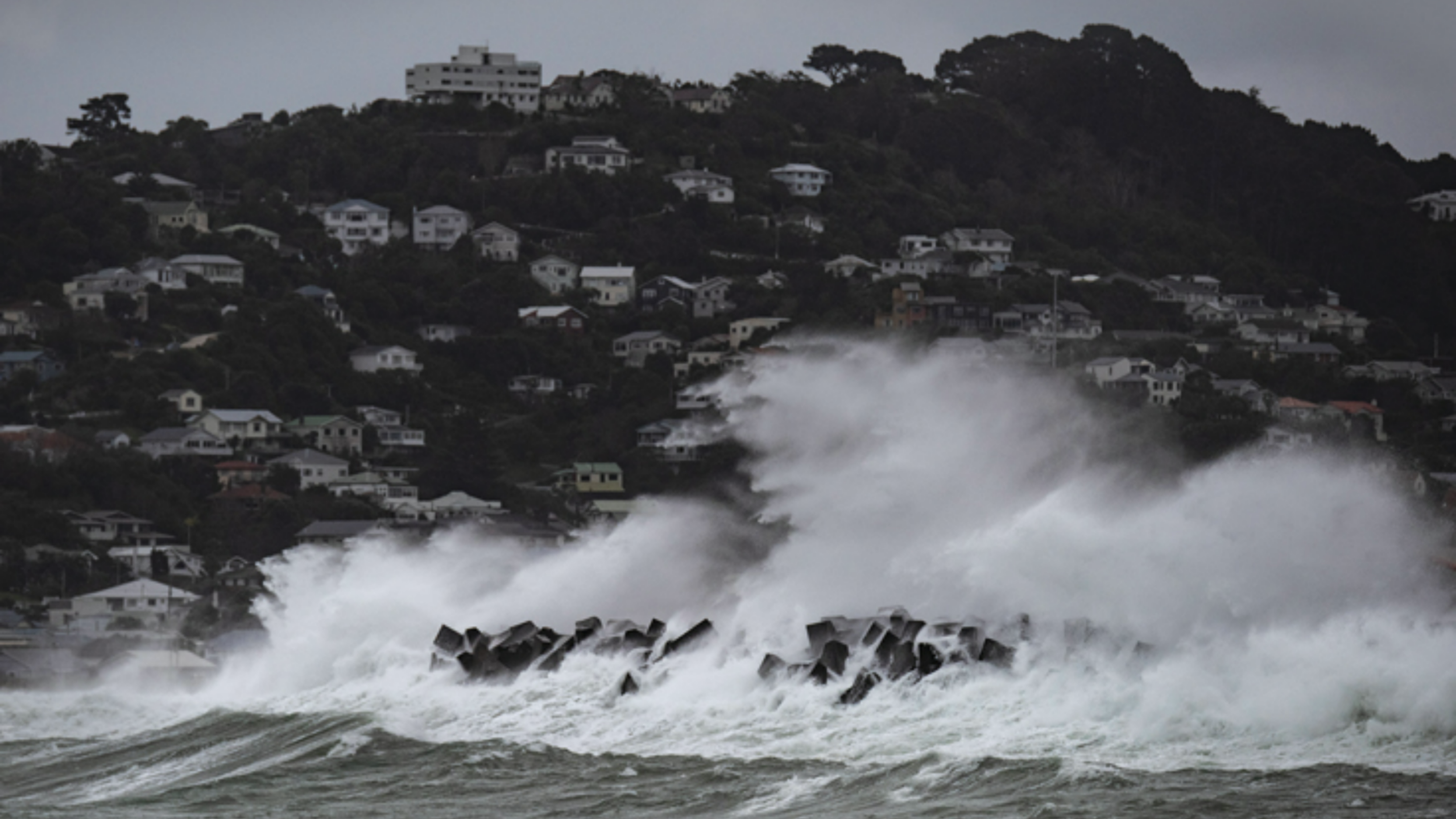 The southern seawall at Wellington Airport during storm conditions. File Photo.