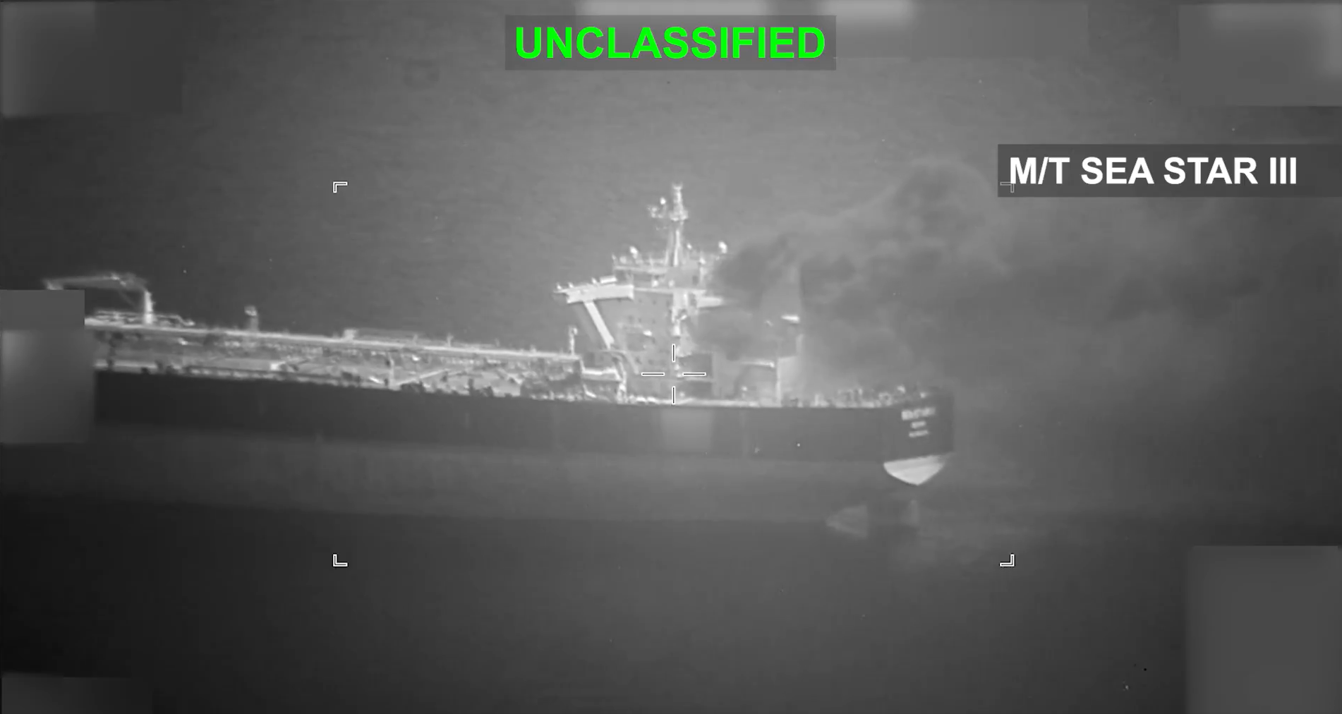 One of the Iranian tankers after being fired at by US forces in the Strait of Hormuz on May 9. 