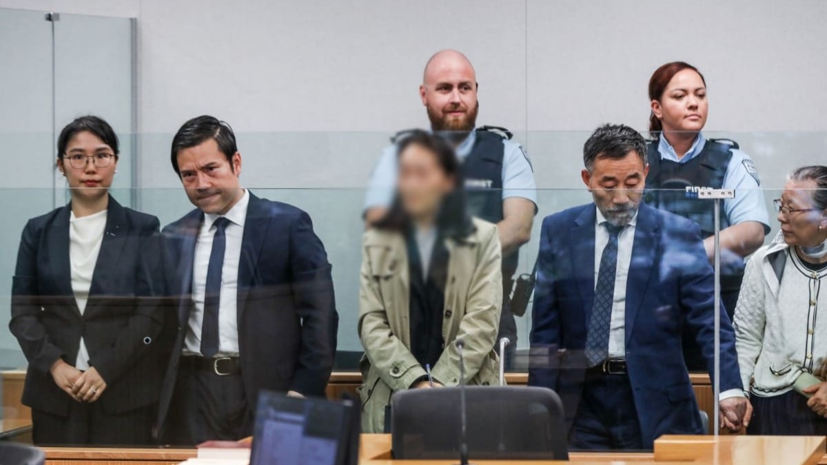 Lanyue Xiao, Kaixiao Liu, an interpreter, Jingui Liu, Xiuyun Li in the Auckland High Court.
