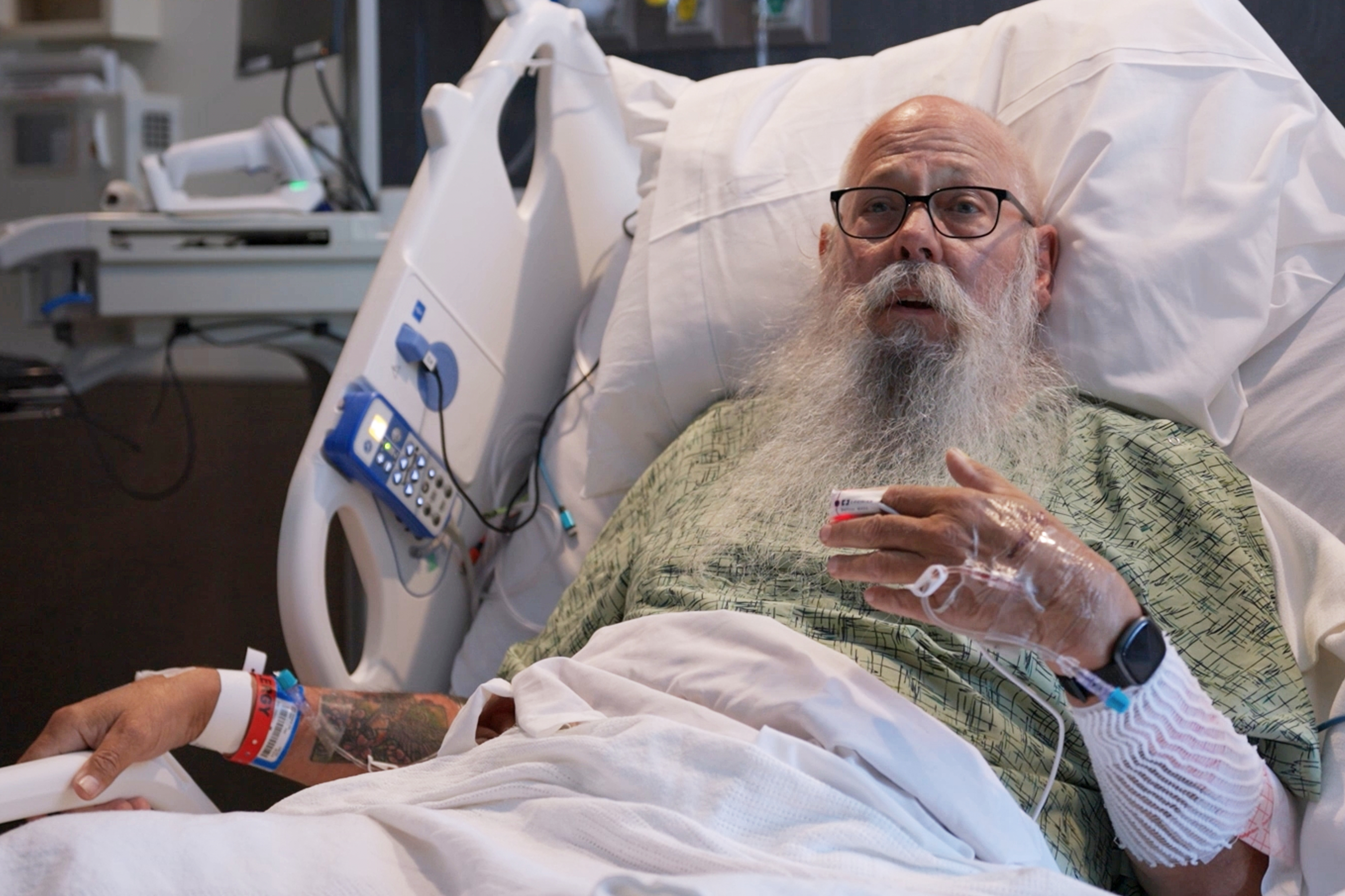 This image taken from Bozeman Health video shows Carl McDaniel speaking from in a hospital bed at Bozeman Health on July, 13, 2026