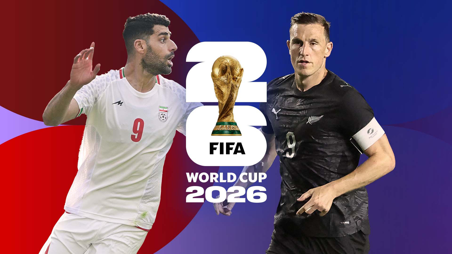 Iran and New Zealand captains Mehdi Taremi (left) and Chris Wood.