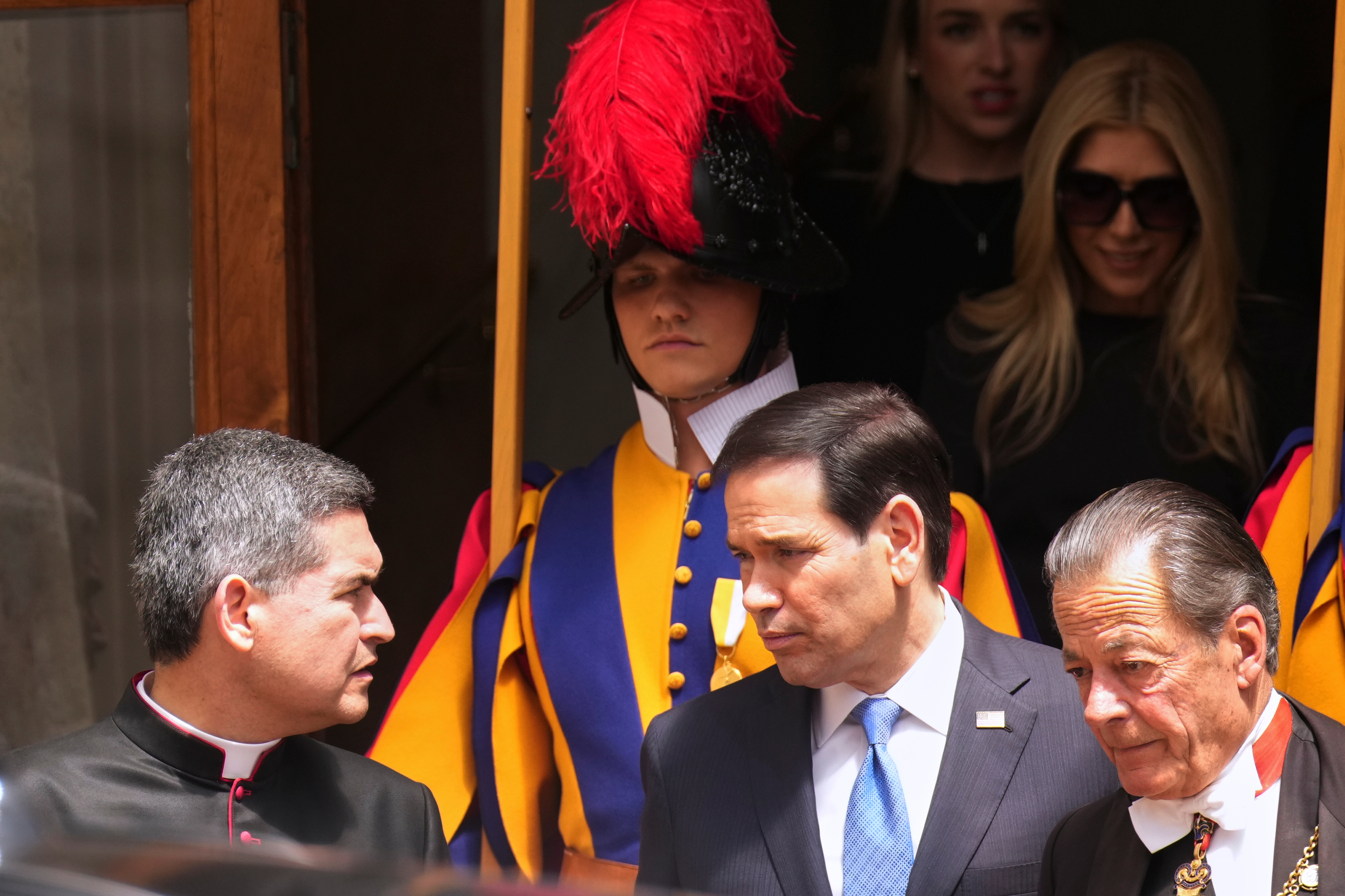 US Secretary of State Marco Rubio leaves the St. Damasus courtyard after meeting with Pope Leo XIV and Vatican Secretary of State Pietro Parolin the Vatican, Thursday, May 7, 2026. 