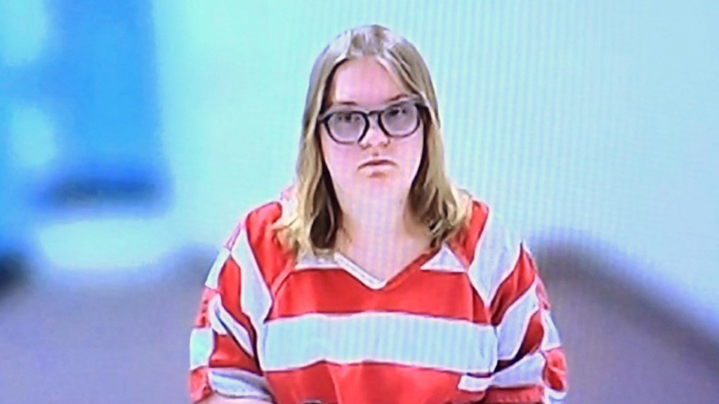 Andrea Shaw attends a court hearing remotely in the Payette County District Court in Payette, Idaho. (Source: KIVI-TV via AP)