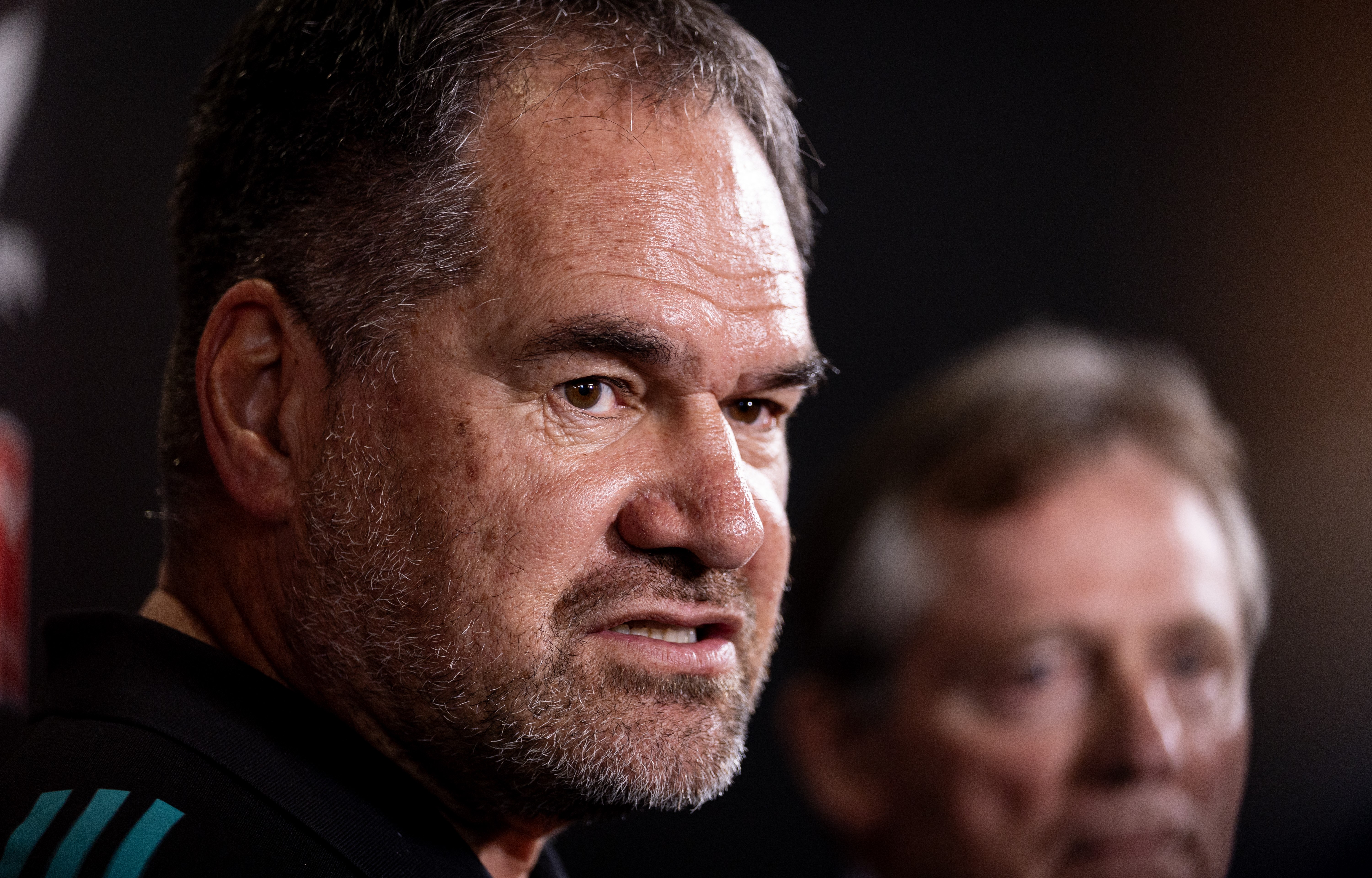 New All Blacks head coach Dave Rennie pictured at his announcement alongside chairman David Kirk.
