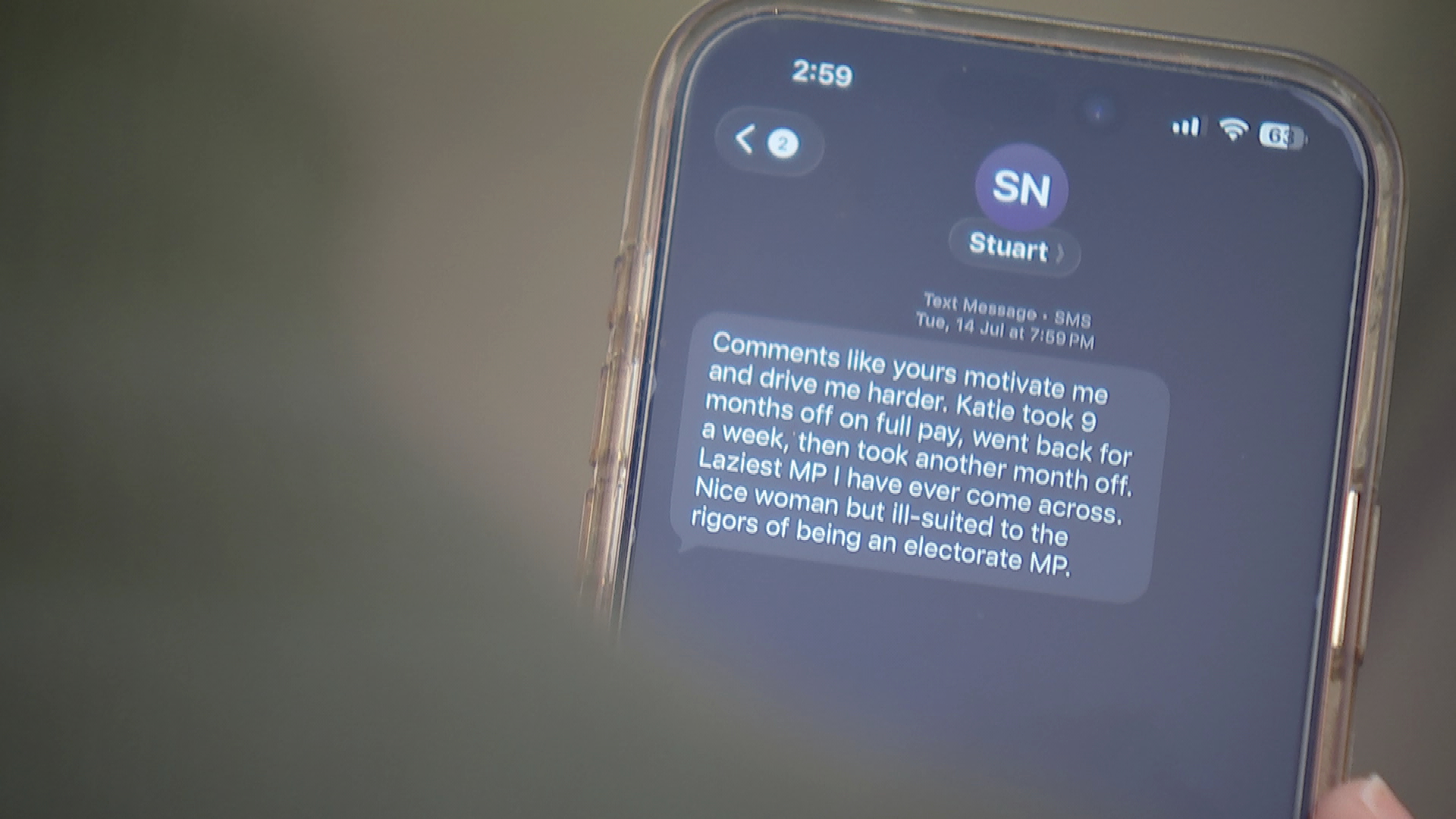Stuart Nash's text message to Chris Finlayson 