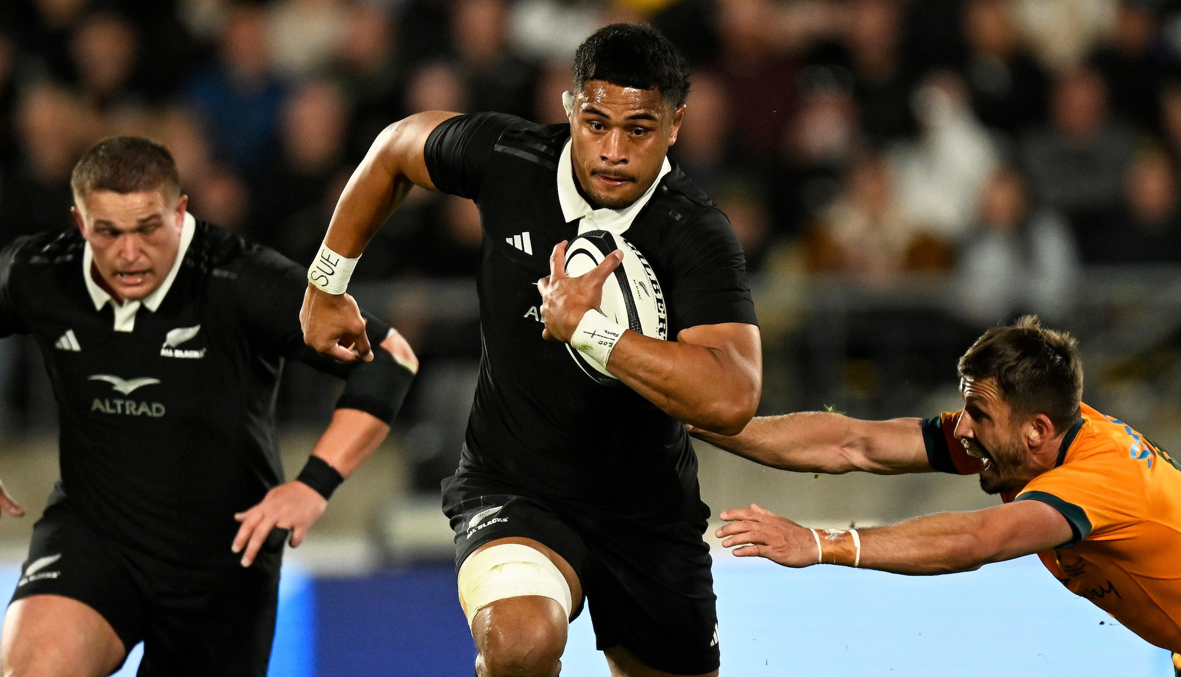 Tupou Vaa'i goes on the charge for the All Blacks against Australia in Wellington last year.