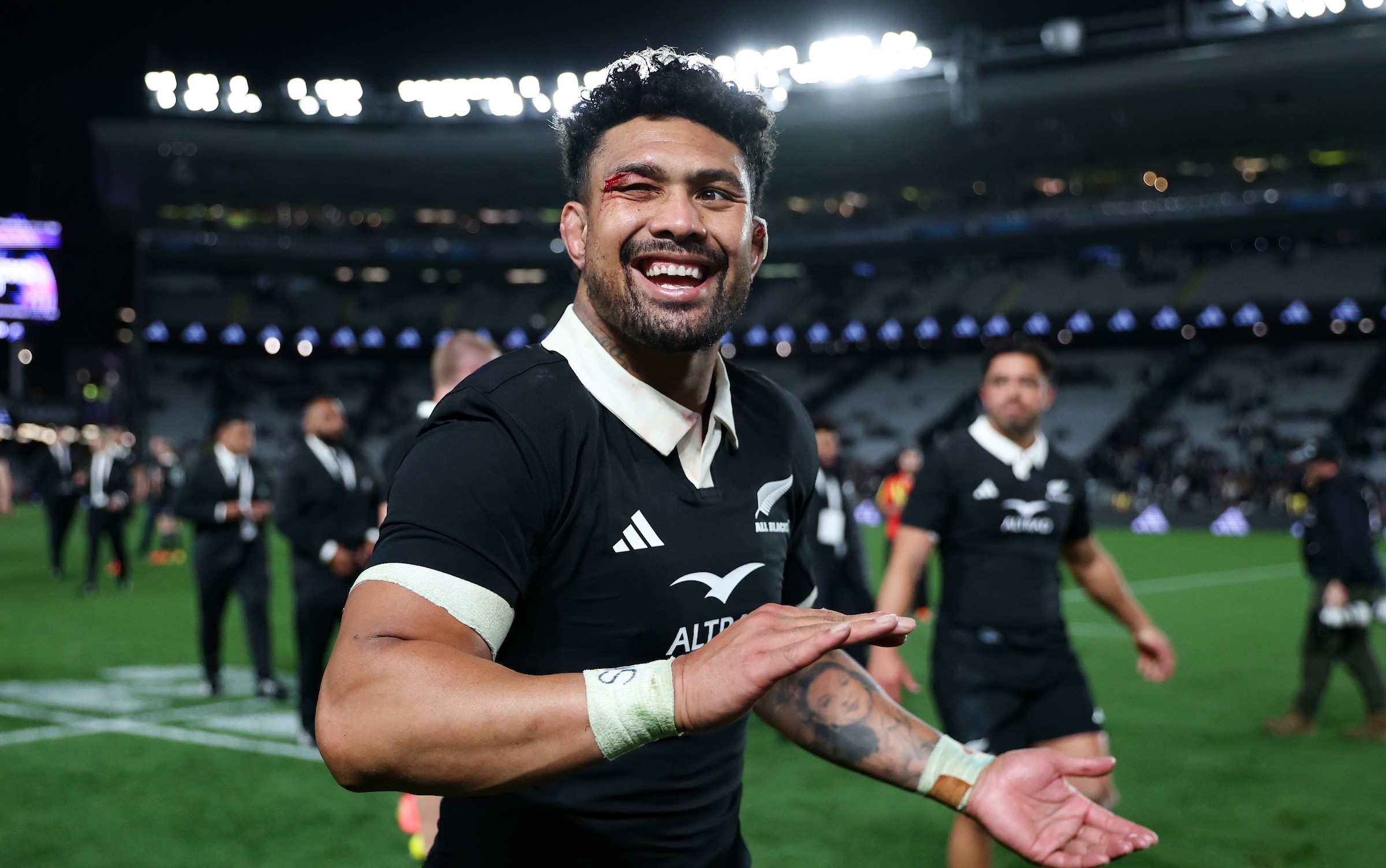 Ardie Savea celebrates the All Blacks' recent victory over Ireland at Eden Park.