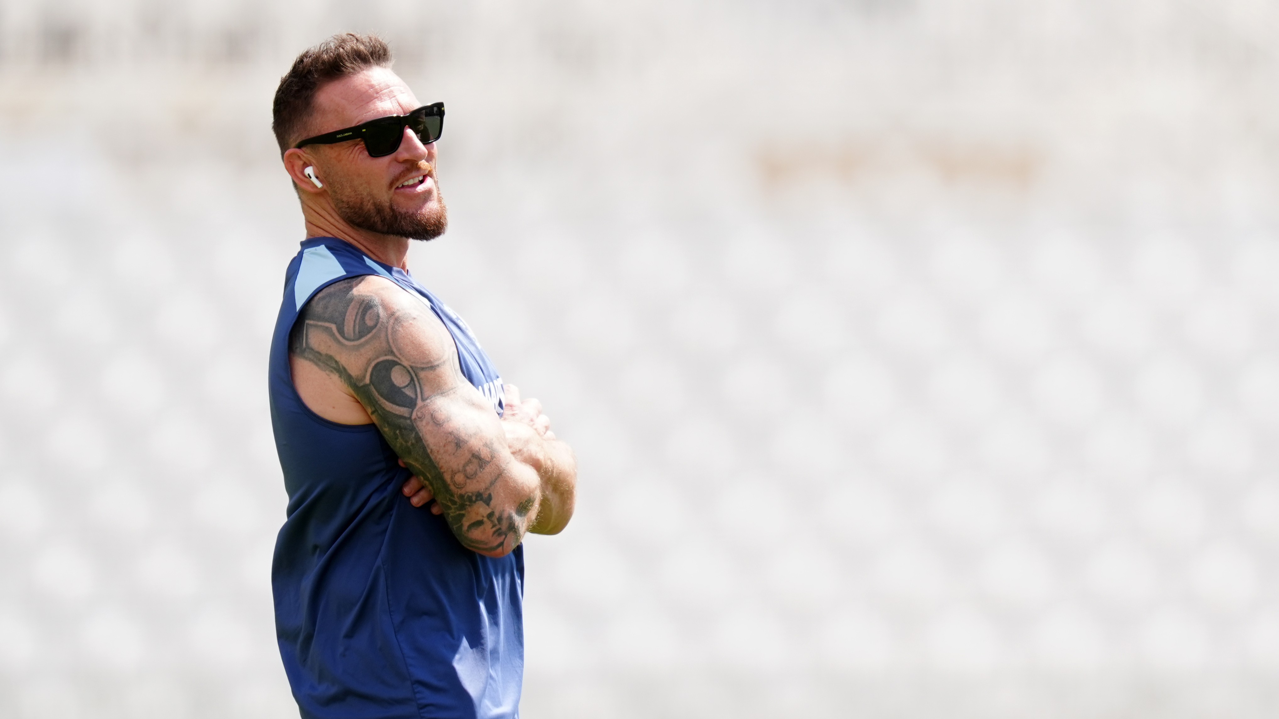England head coach Brendon McCullum attends a nets session in Nottingham, England, Monday July 6, 2026.