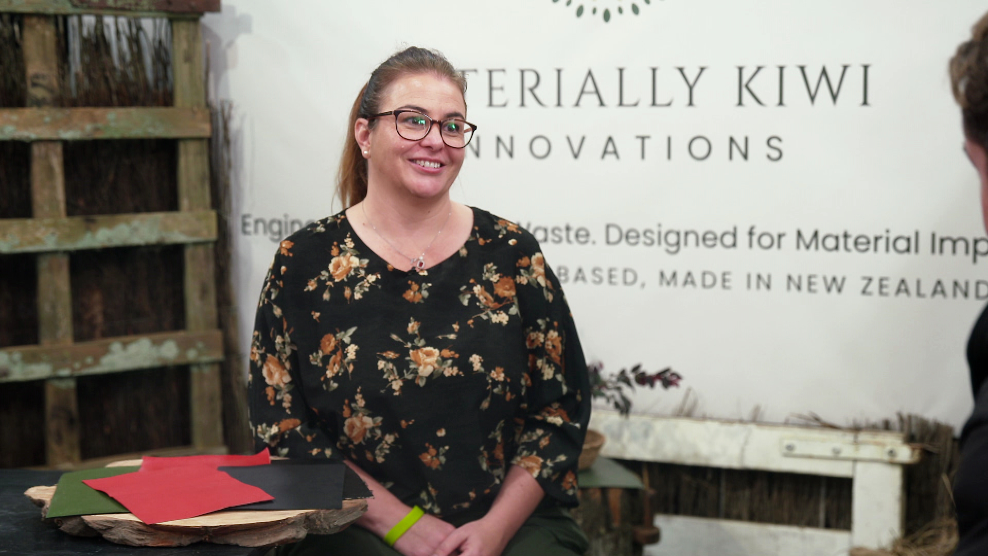Shelley Houston uses kiwifruit rejected by the export industry — fruit deemed too damaged or imperfect to sell — and processes it into a flexible, durable material.