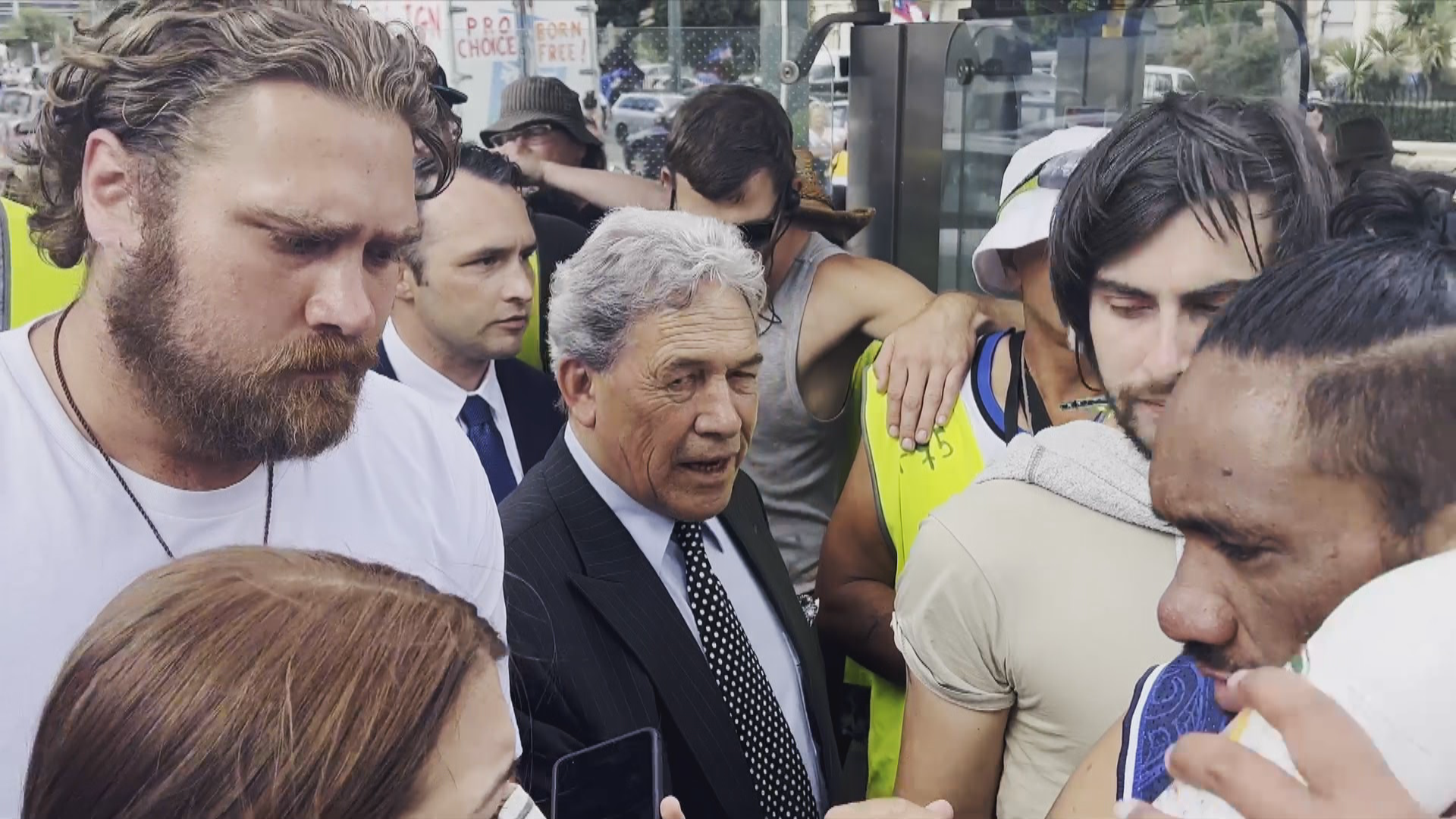 Winston Peters at the anti-mandate Parliament protest.