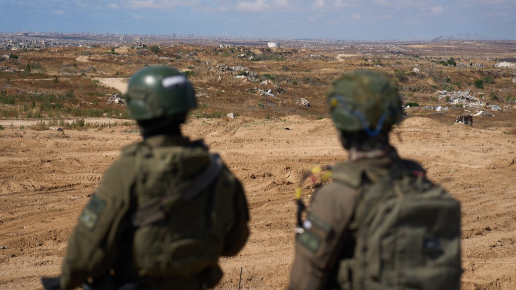 Israeli soldiers occupy a military position overlooking the so-called Yellow Line in the central Gaza Strip, Tuesday, May 26, 2026.