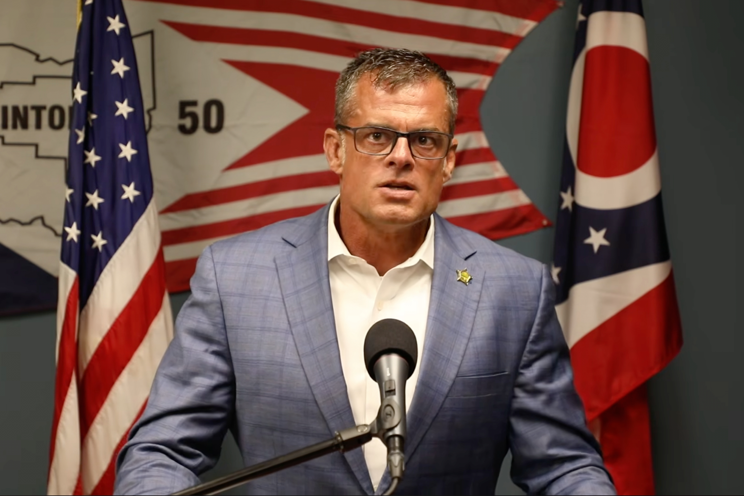 This image taken from video released by the Office of Ohio Attorney General Andy Wilson shows Wilson speaks during a press conference Tuesday, June 30, 2026.