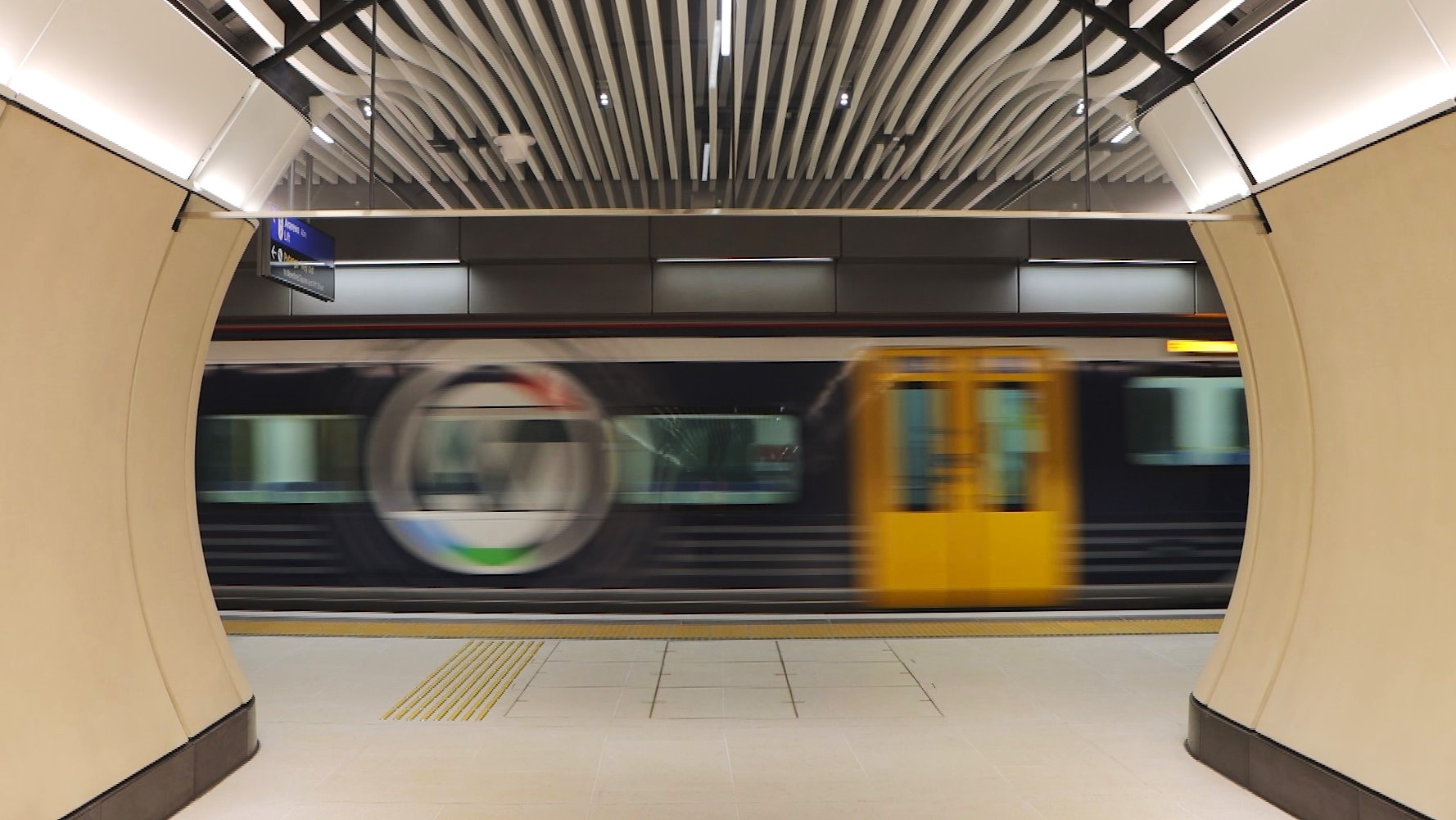 A train in the Karangahape Station tunnels